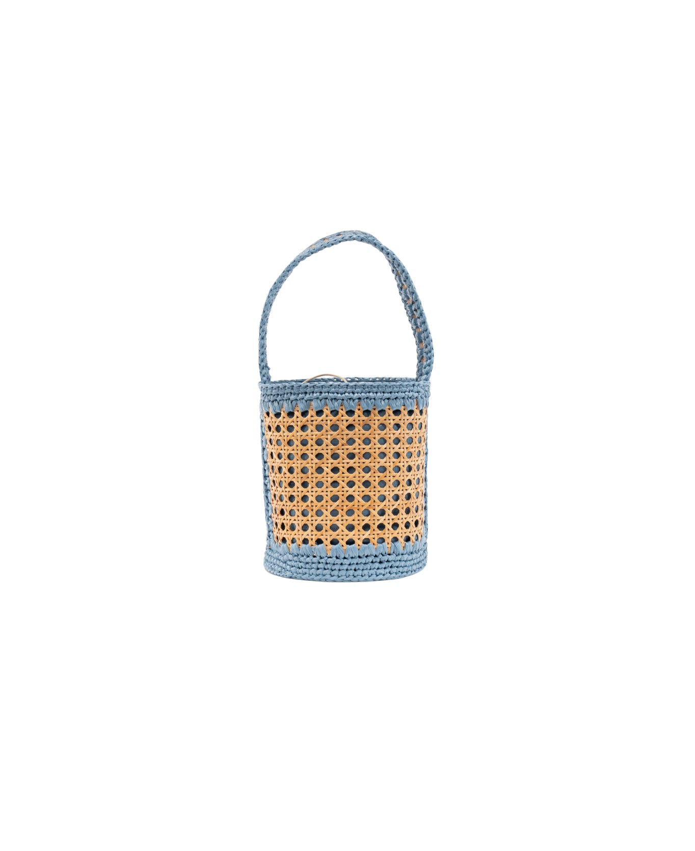 Bucket bag rattan and raffia Azure trim