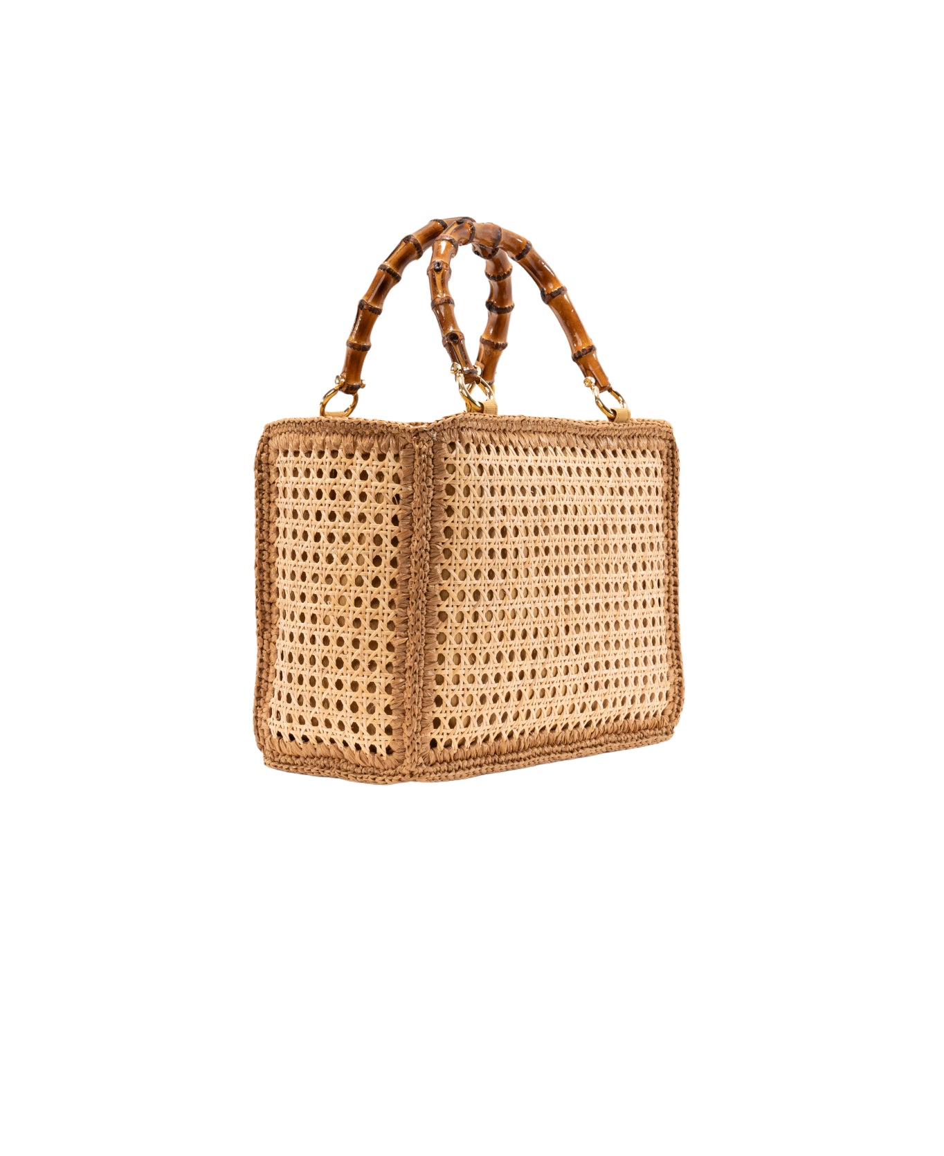 Large tote Rattan Brown crochet trim