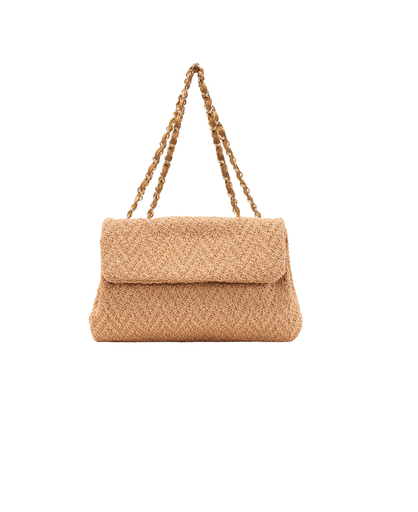Clarice textured raffia bag with strap chain Beige