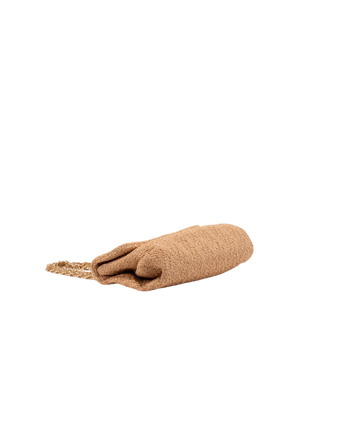 Clarice textured raffia bag with strap chain Beige