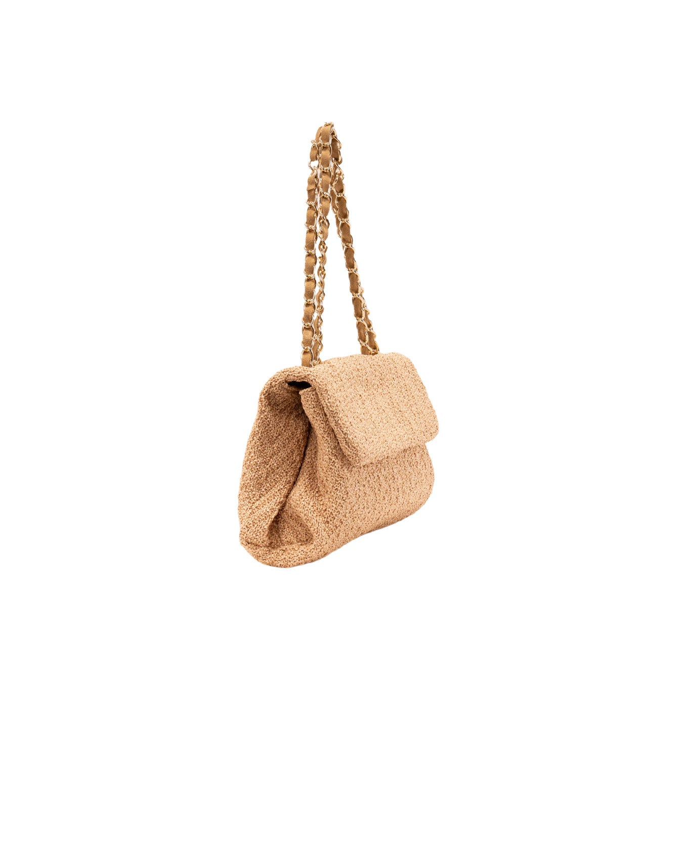 Clarice textured raffia bag with strap chain Beige