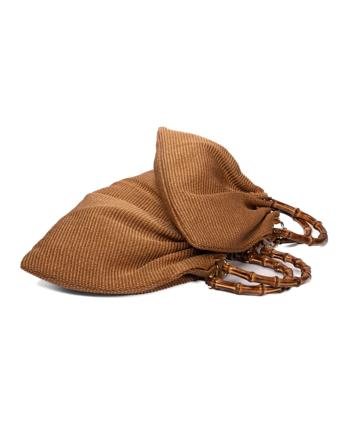 Caterina Raffia Bag Bamboo Handles Tobacco brown- Large