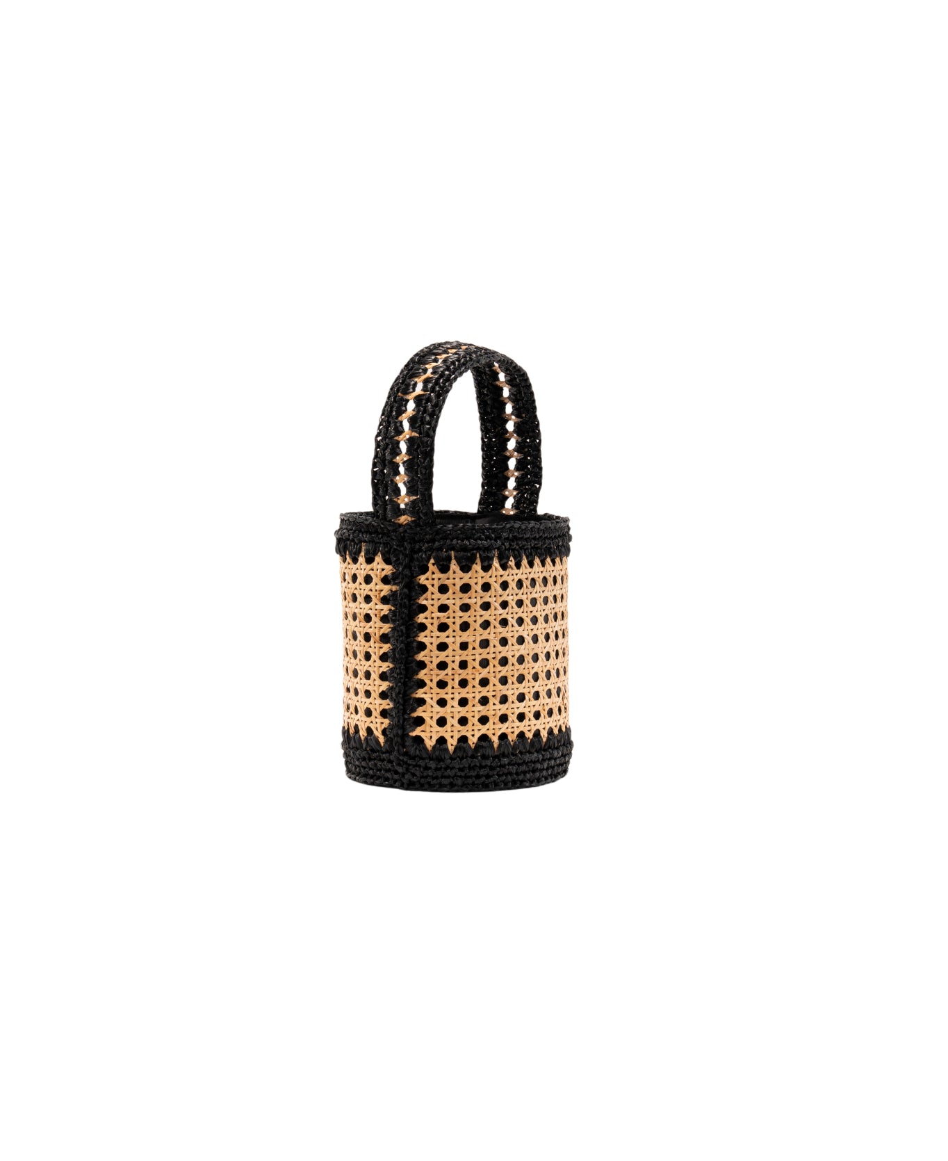 Bucket bag rattan and raffia Black trim