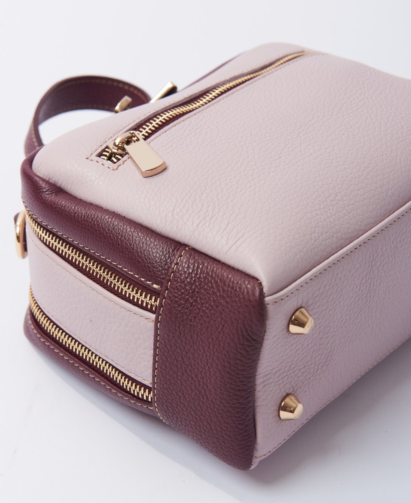 Camera leather bag bi-colour lilac and wine