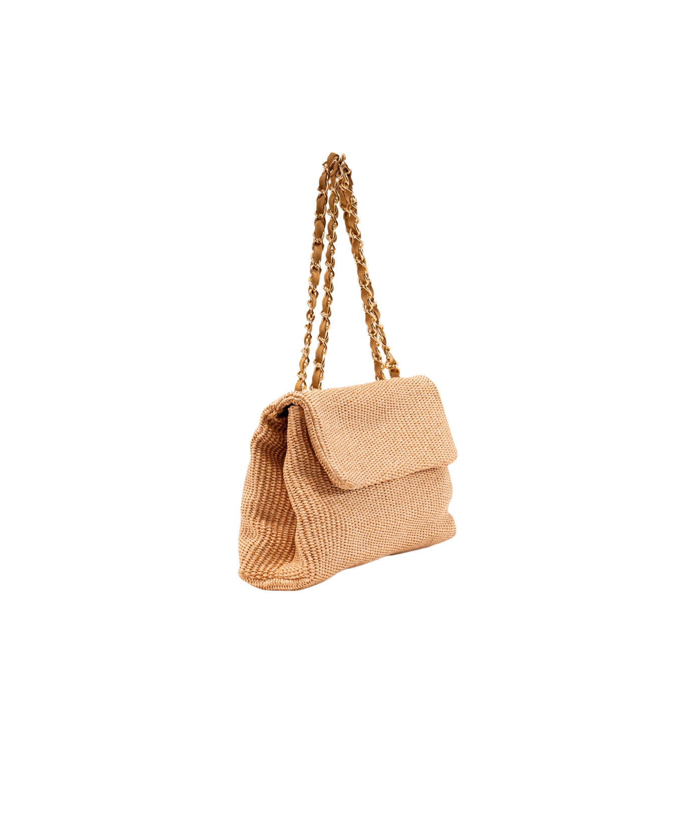 Clarice raffia bag with strap chain Beige