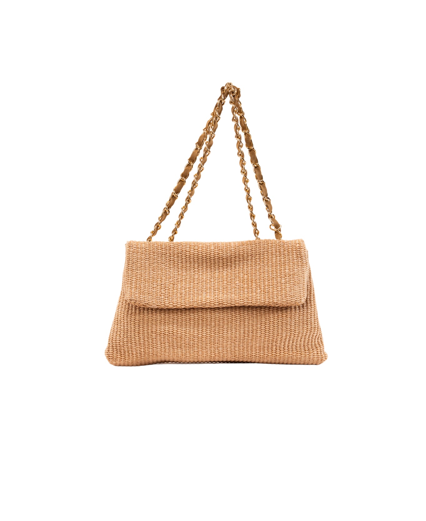 Clarice raffia bag with strap chain Beige