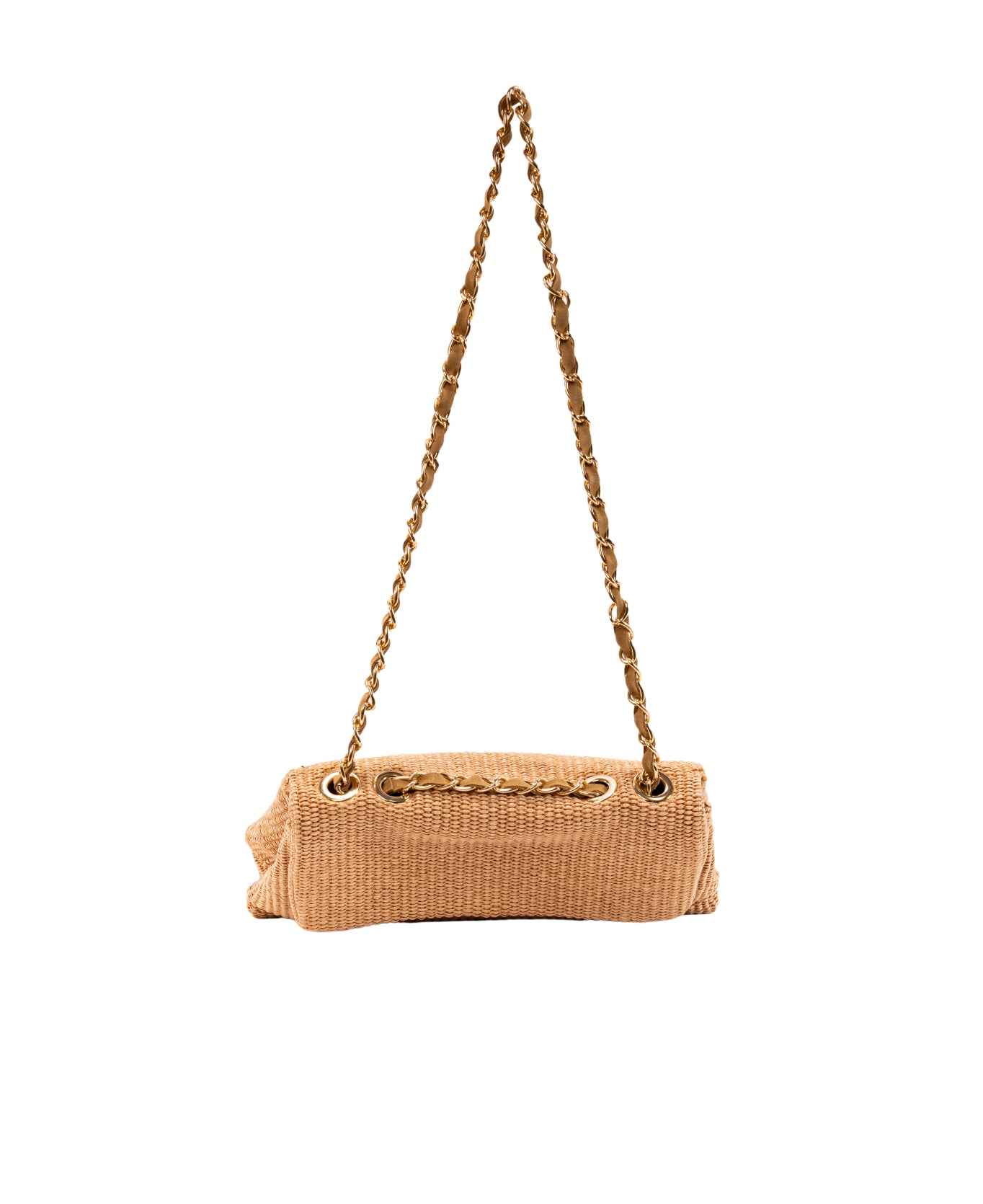 Clarice raffia bag with strap chain Beige