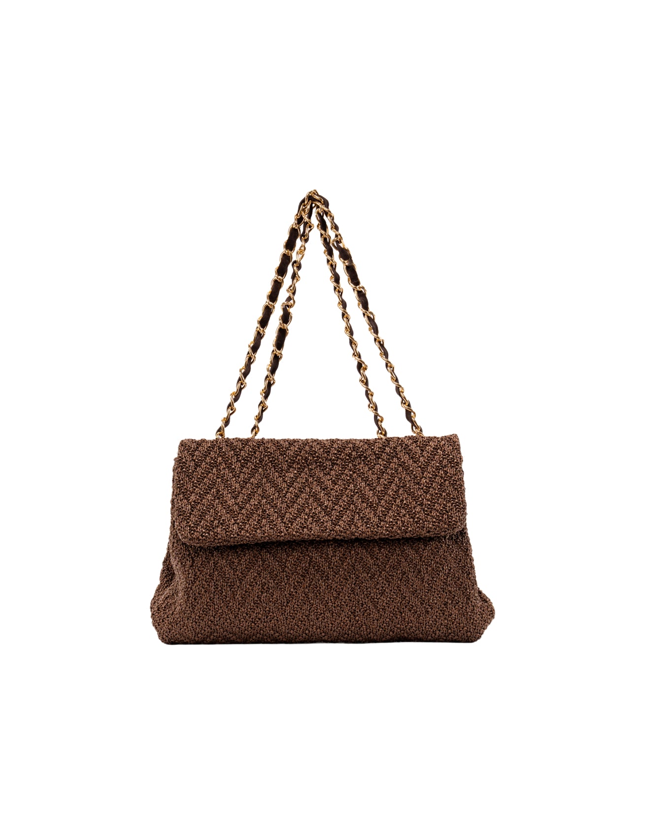 Clarice textured raffia bag with strap chain Dark Brown