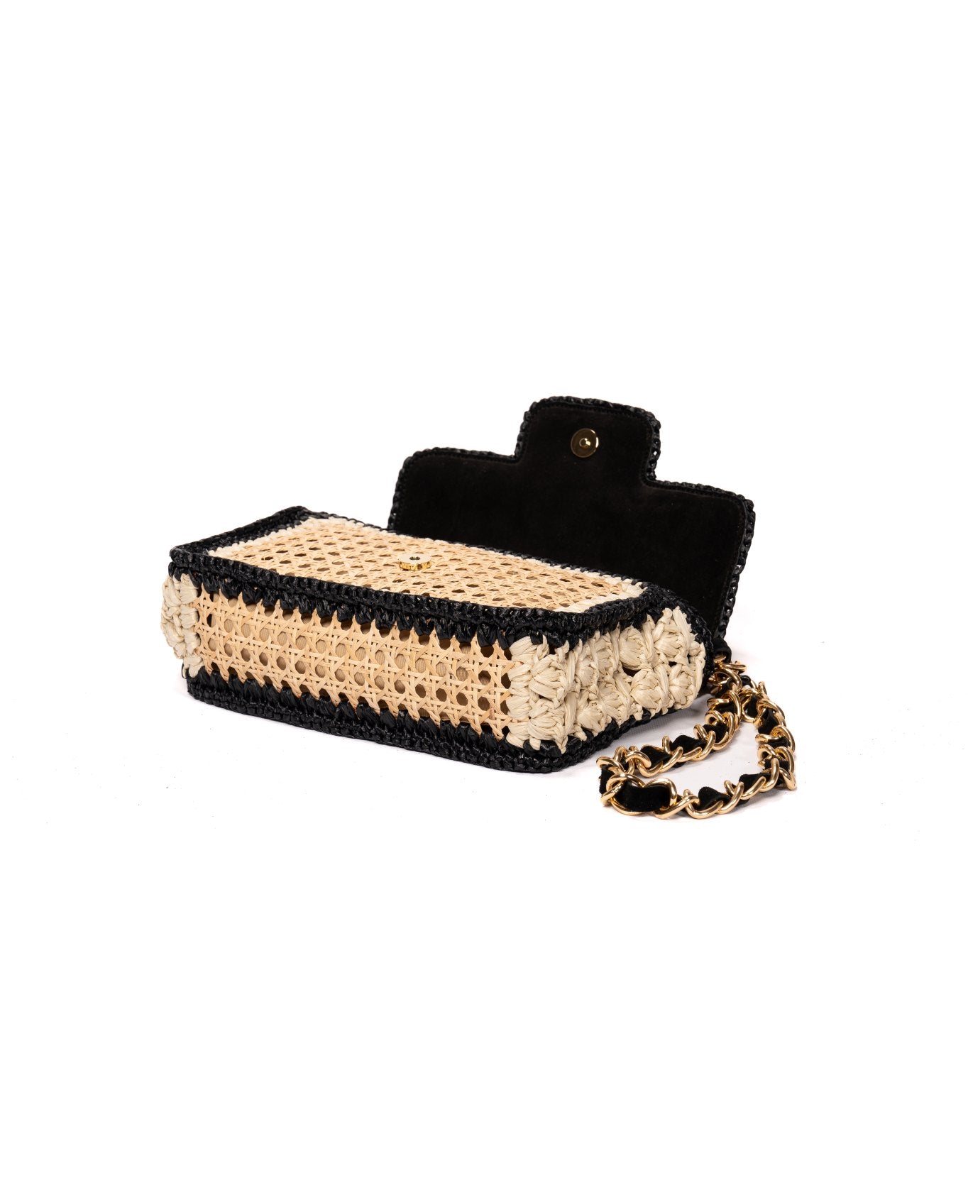 Ginevra Raffia Bag in Black and Off-White - Large
