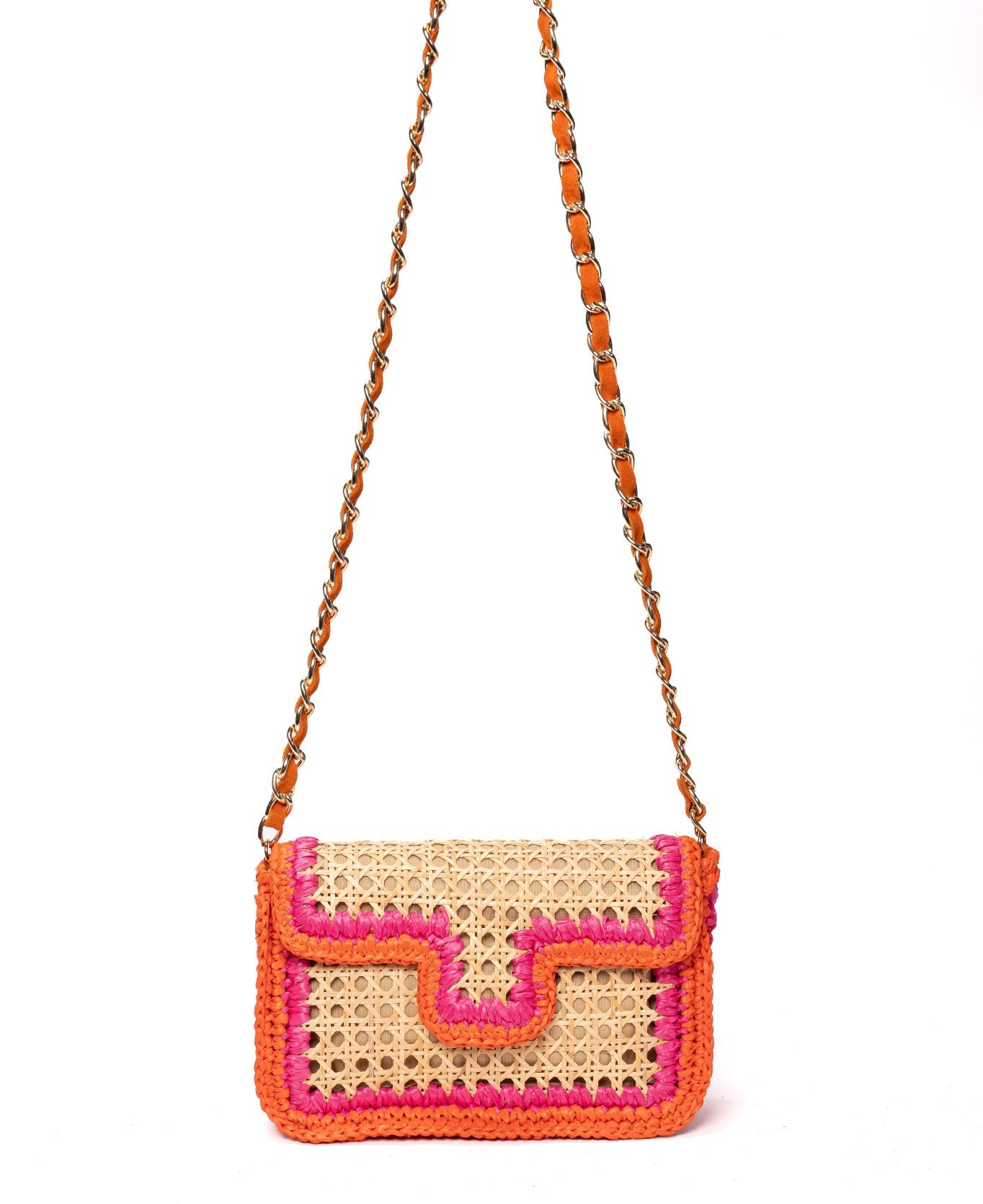 Borsa in rafia Ginevra in arancione e rosa shocking