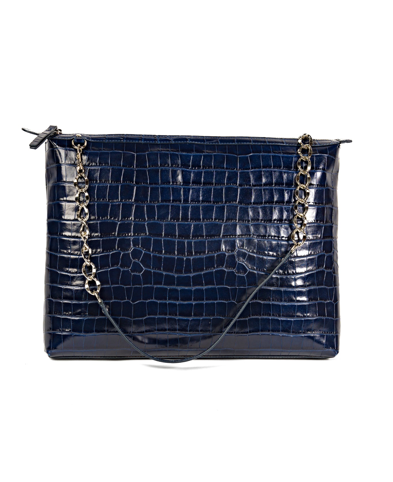 Borsa a tracolla in pelle cognac goffrata coccodrillo