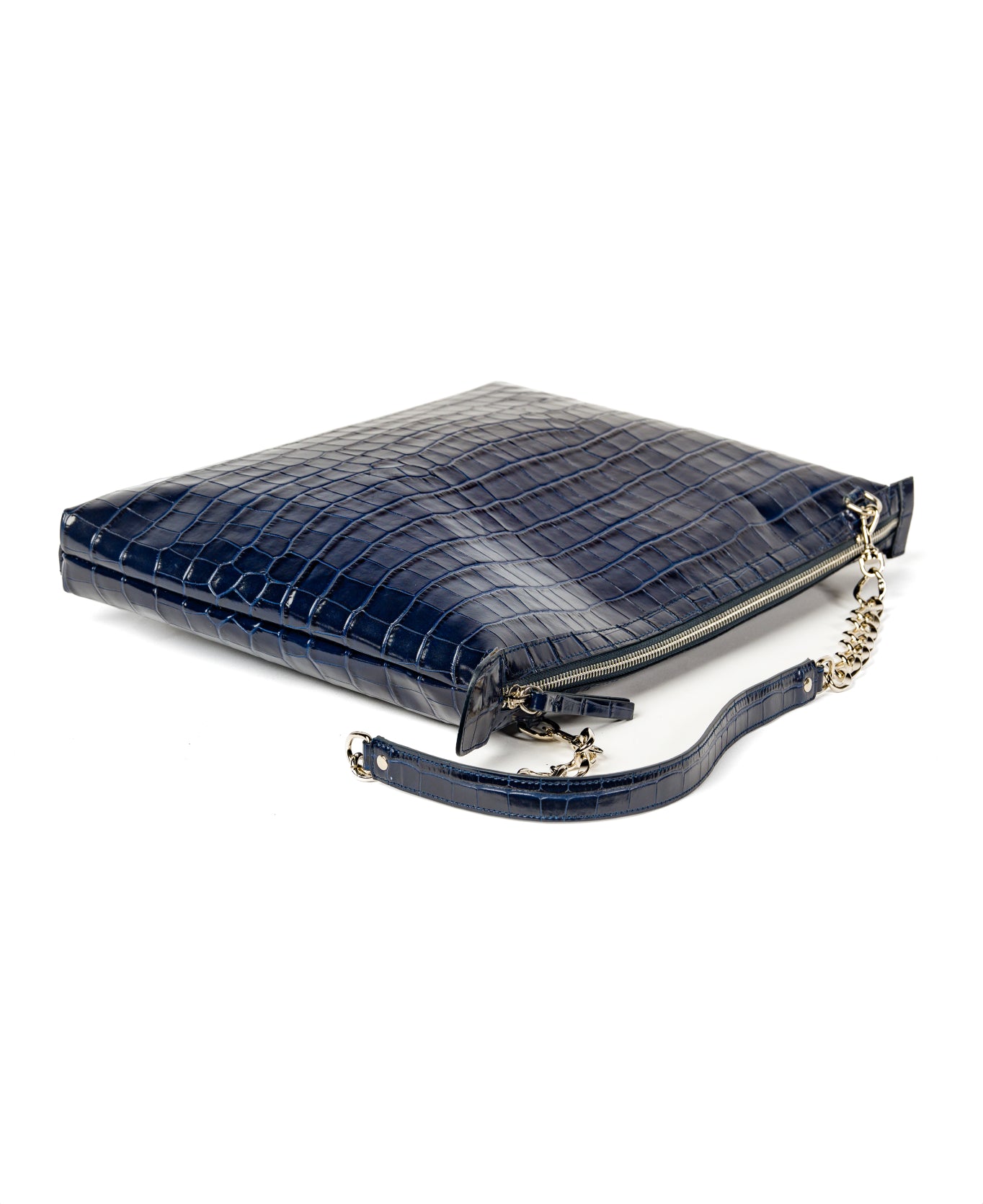 Borsa a tracolla in pelle cognac goffrata coccodrillo