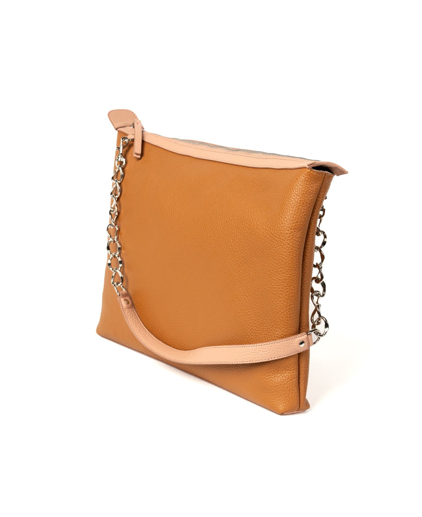 Borsa a tracolla in pelle cognac goffrata coccodrillo