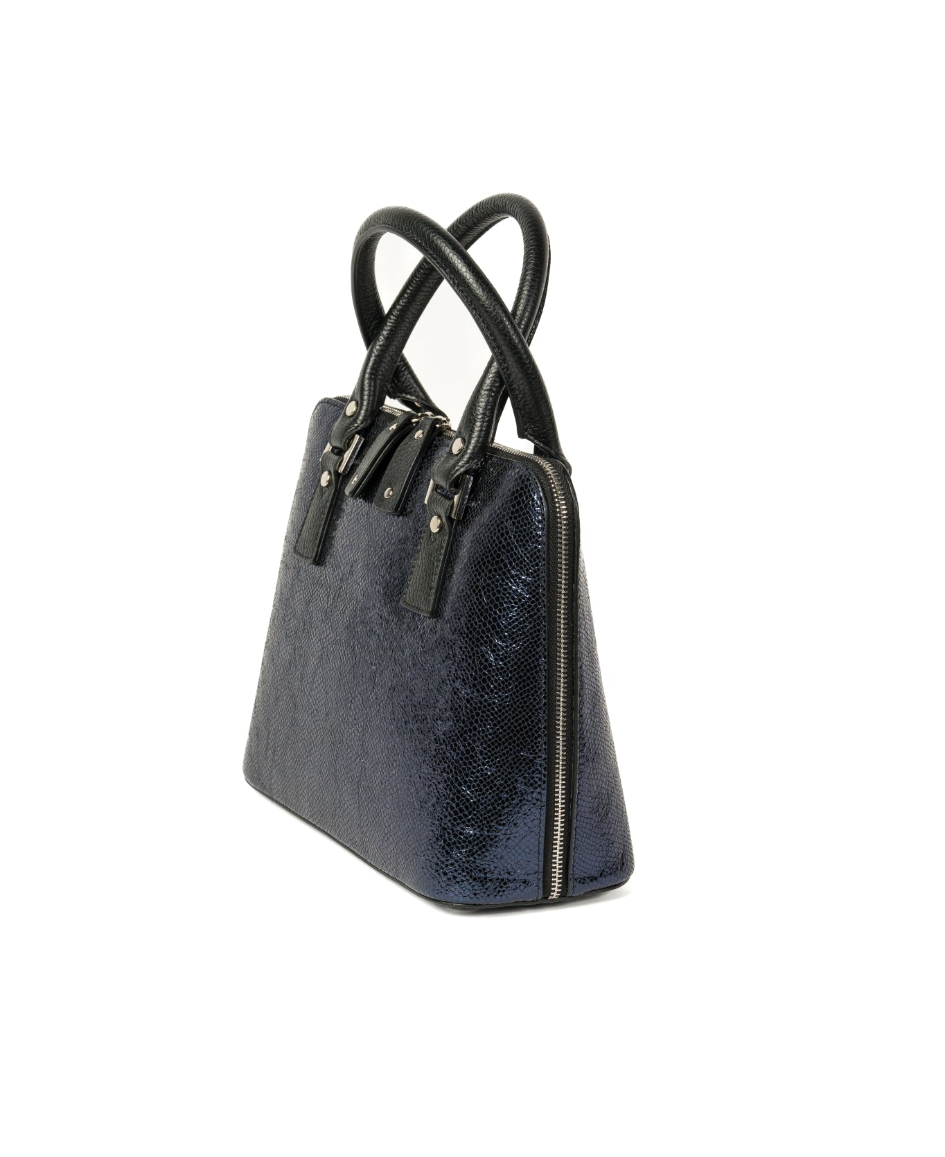 Borsa in pelle di coccodrillo goffrata Bugatti nera