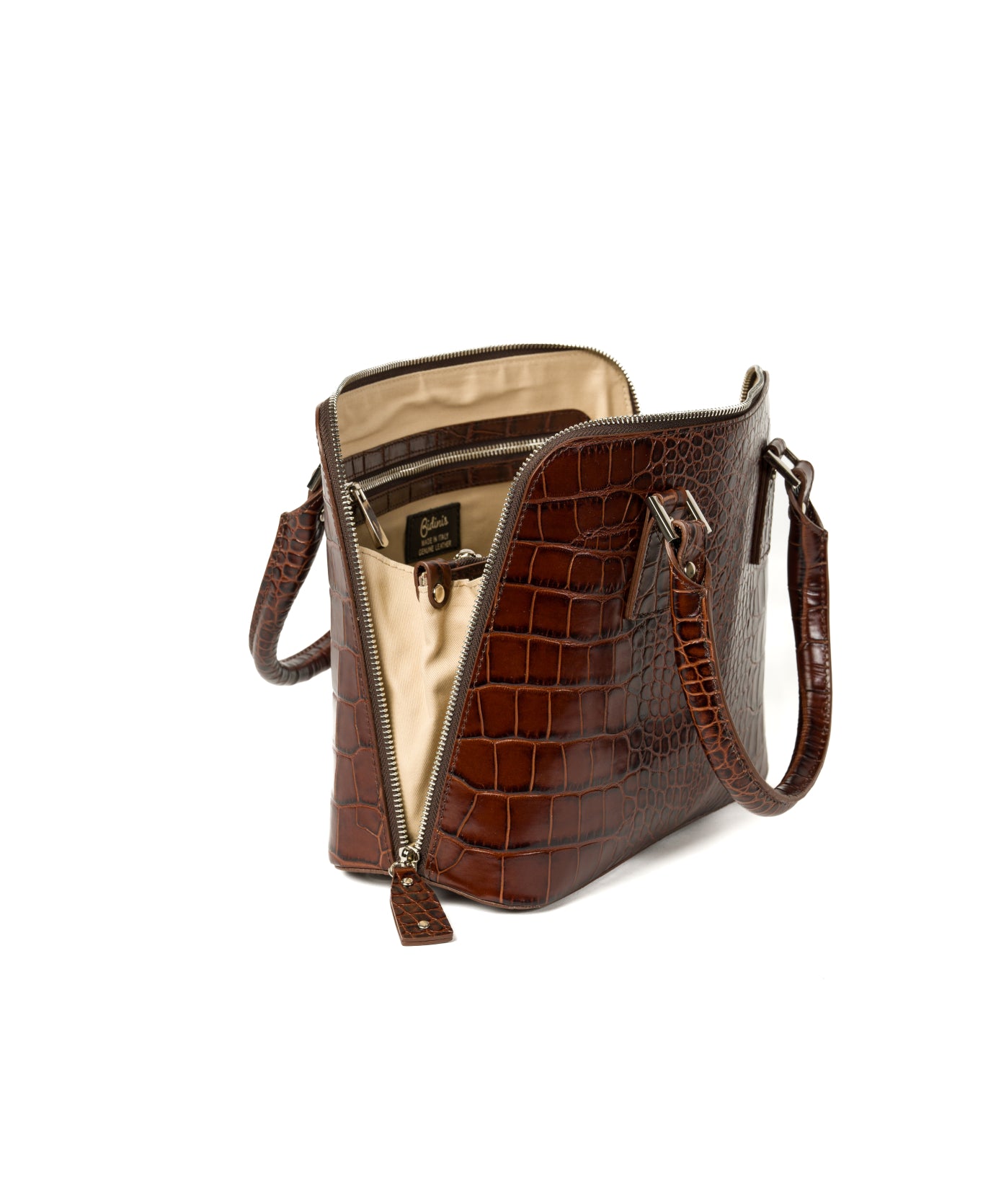 Bugatti Embossed Croc Leather Bag Brown