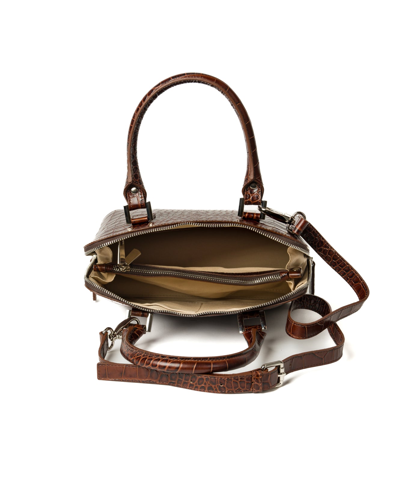 Bugatti Embossed Croc Leather Bag Brown