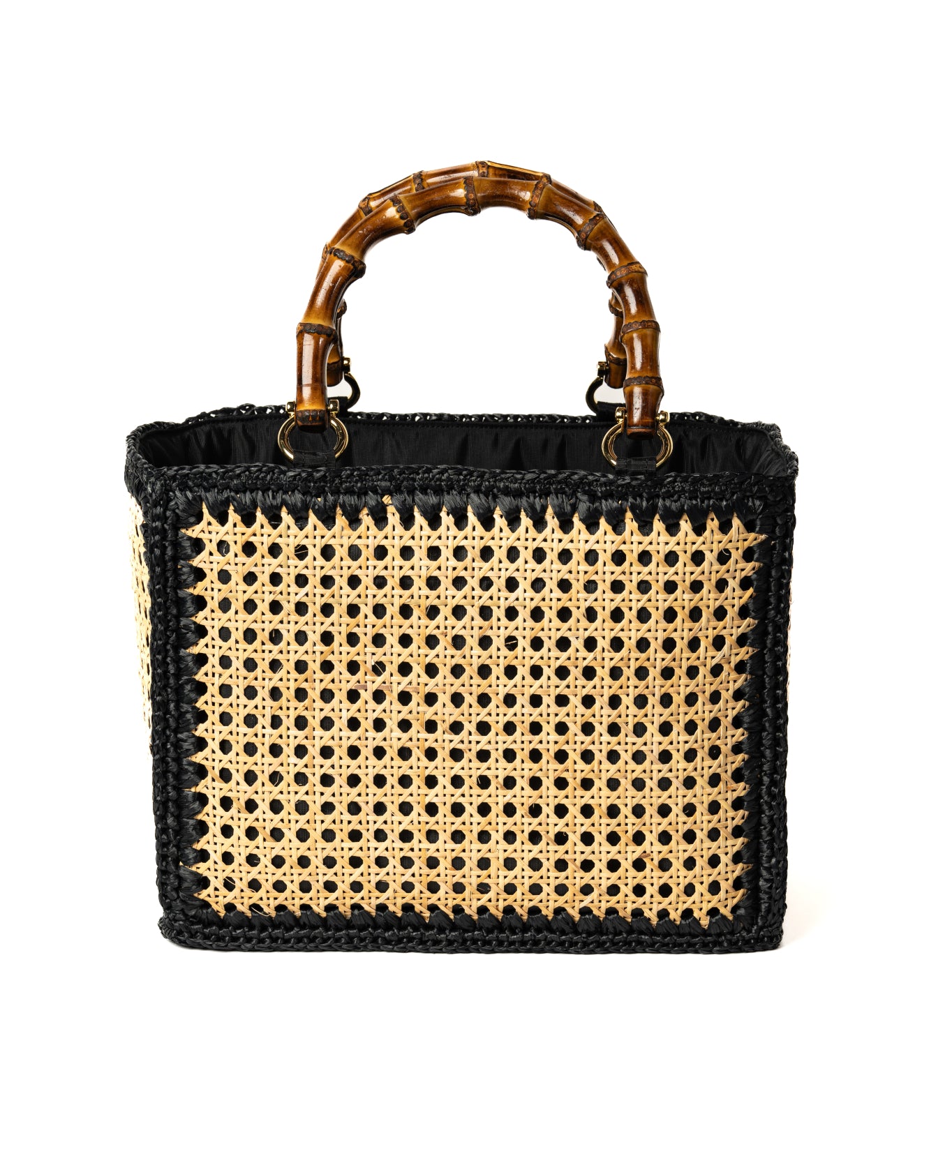 Tote Rattan with Bamboo Handles black