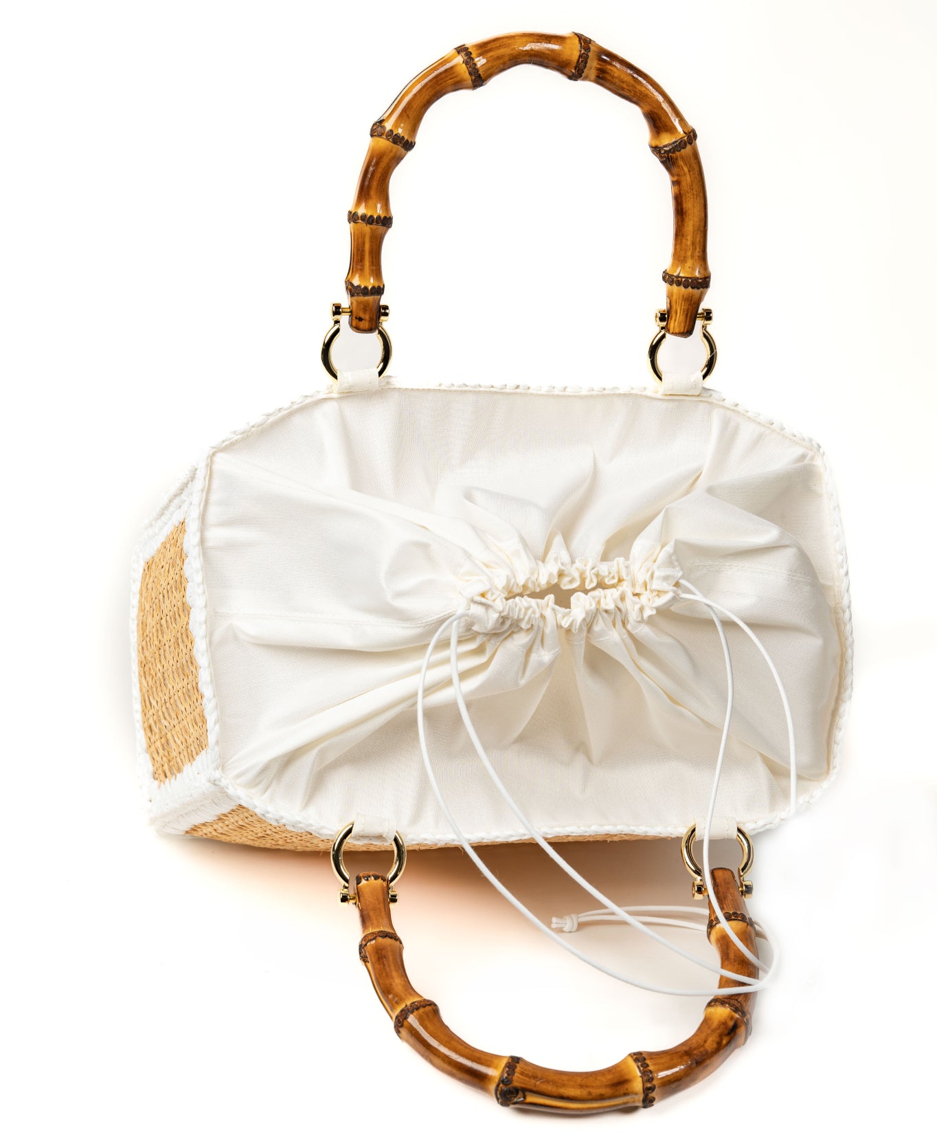 Tote Rattan with Bamboo Handles - white trim