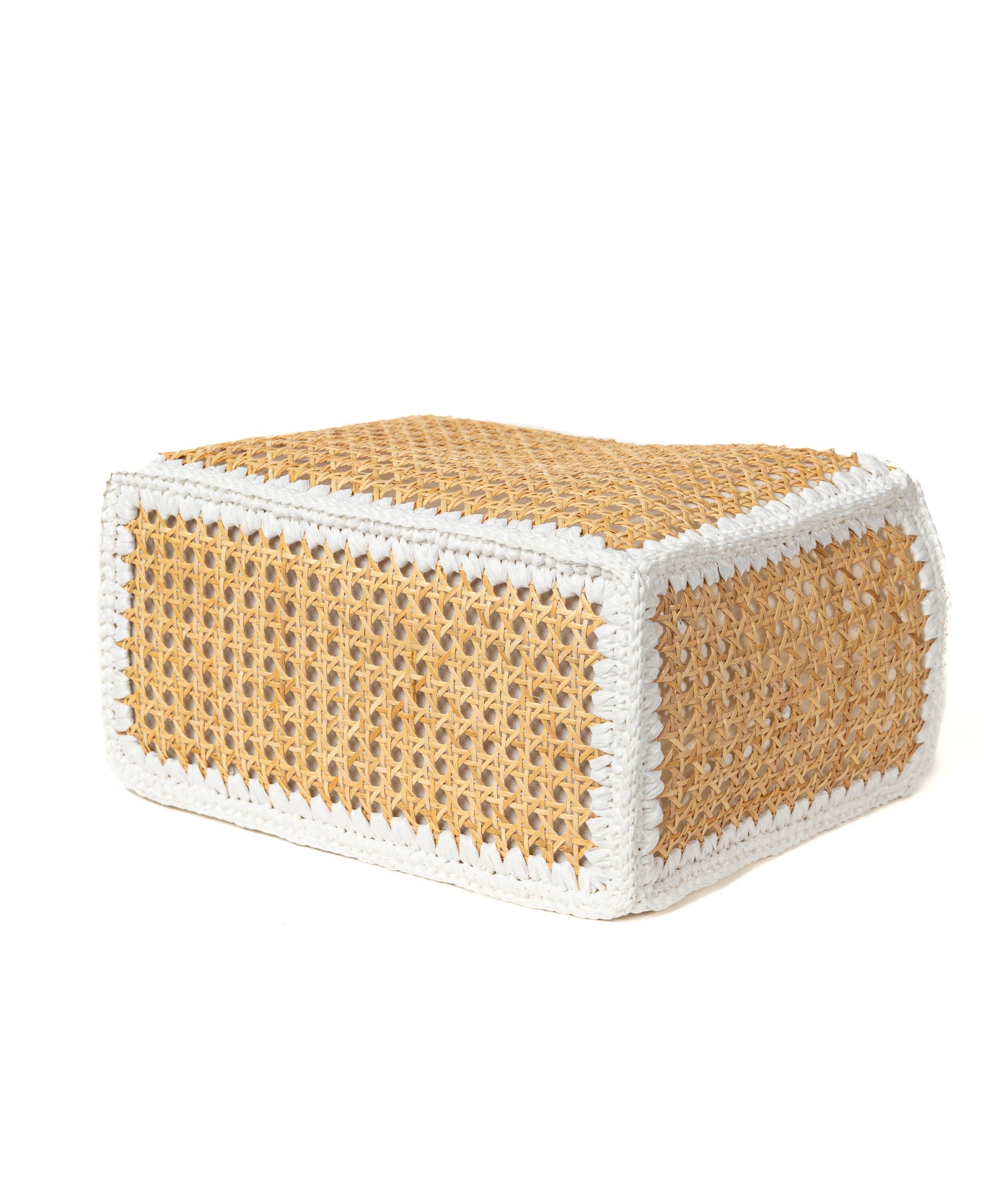 Tote Rattan with Bamboo Handles - white trim