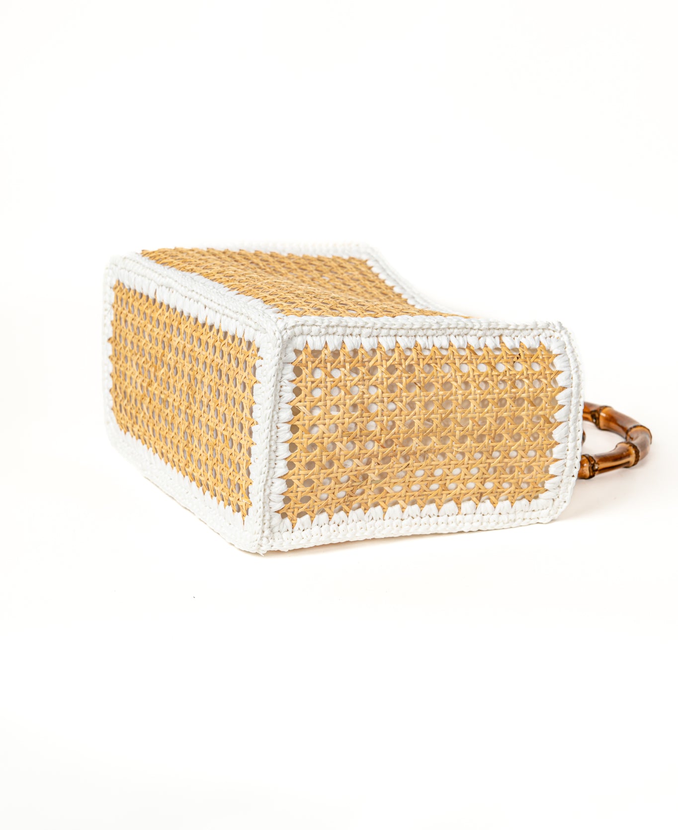 Tote Rattan with Bamboo Handles - white trim