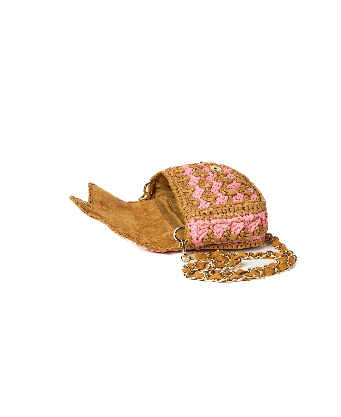 Lucrezia Raffia Crochet Bag - Bicolour Pink & Tan