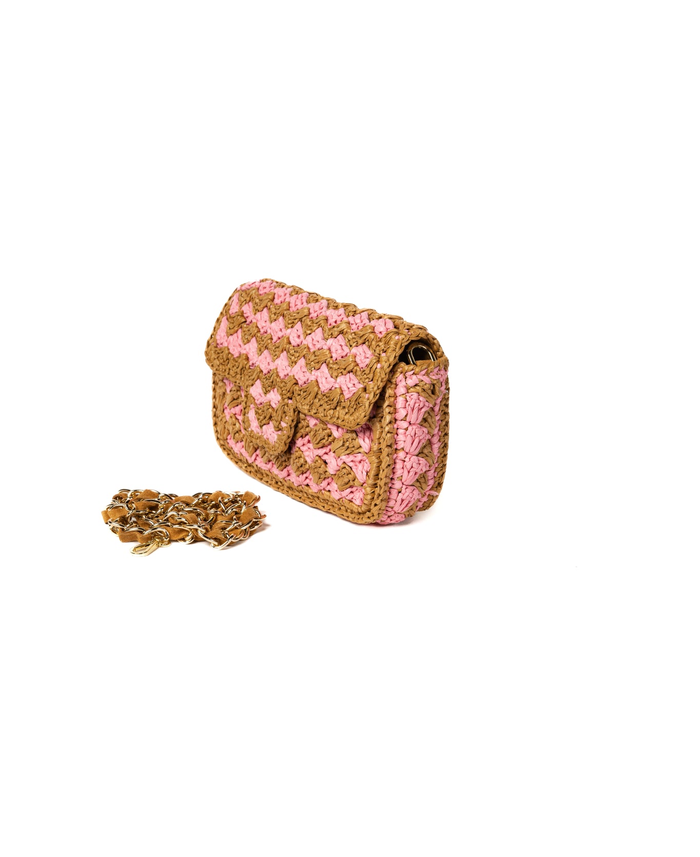 Lucrezia Raffia Crochet Bag - Bicolour Pink & Tan