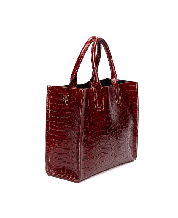 Florence Tote leather bag croco embossed Burgundy red