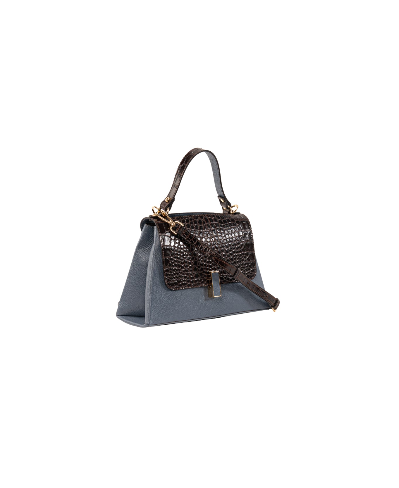 Lisa top handle leather bag Dust Blue and Dark Brown