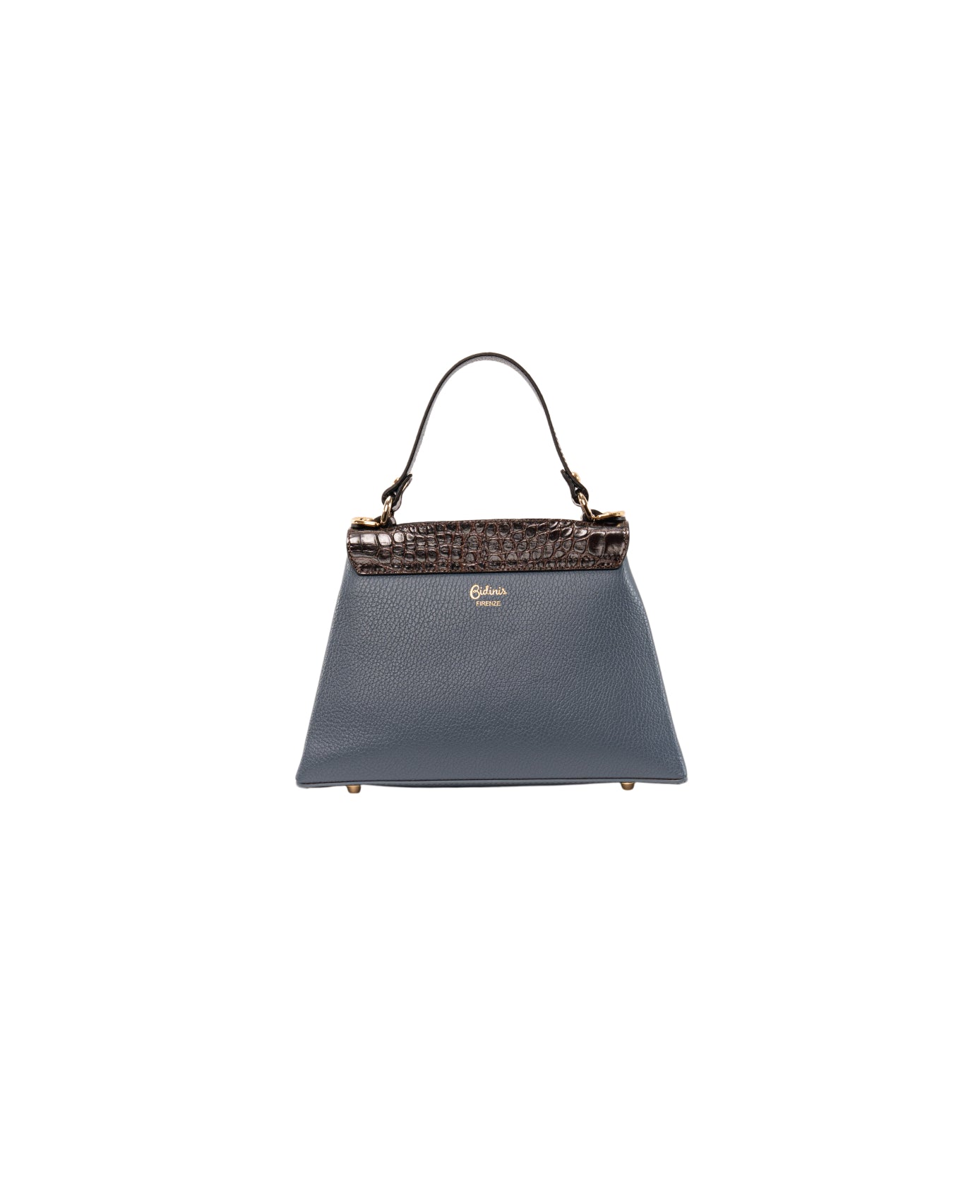 Lisa top handle leather bag Dust Blue and Dark Brown