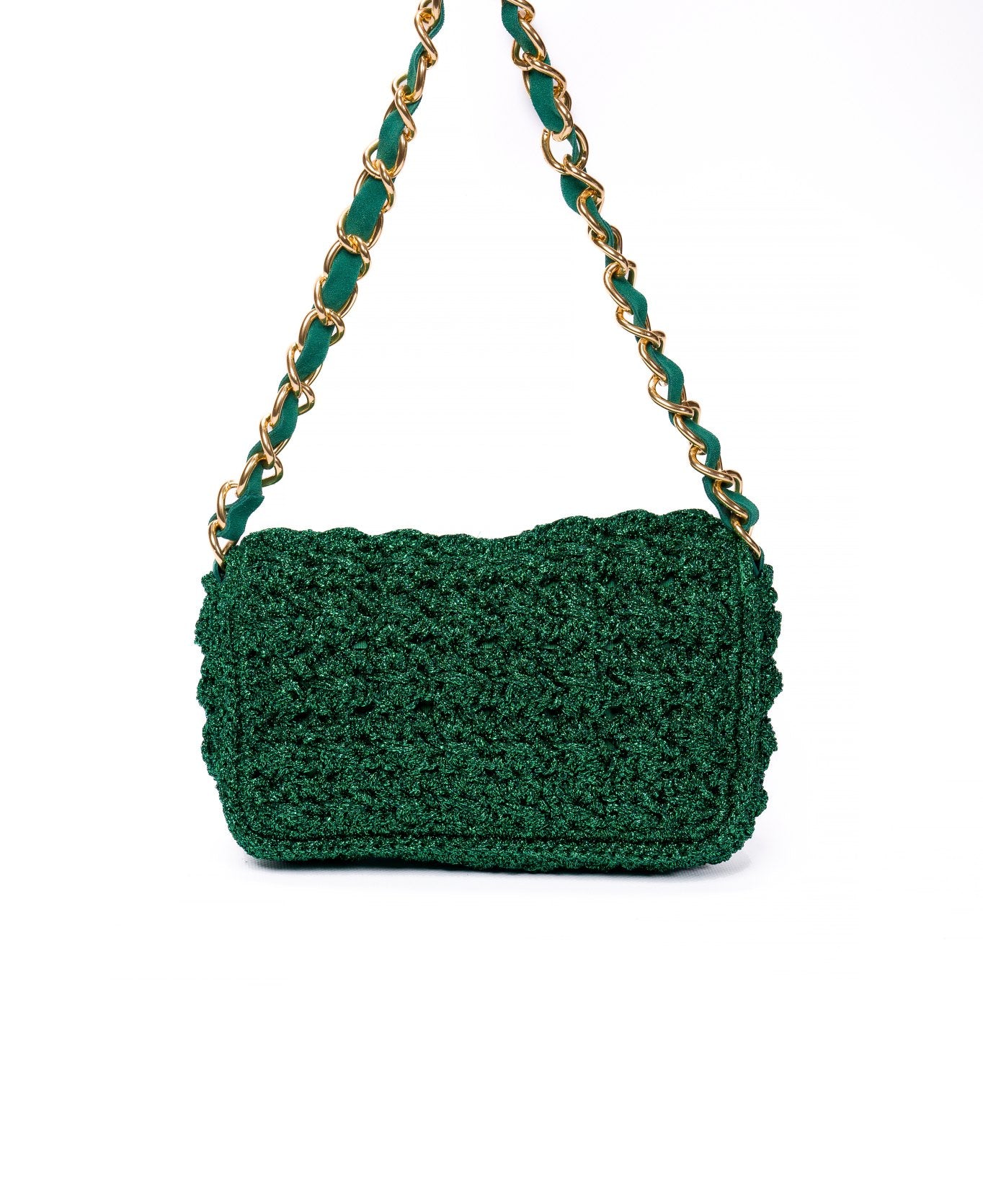 Borsa Lucrezia all'uncinetto Lurex verde