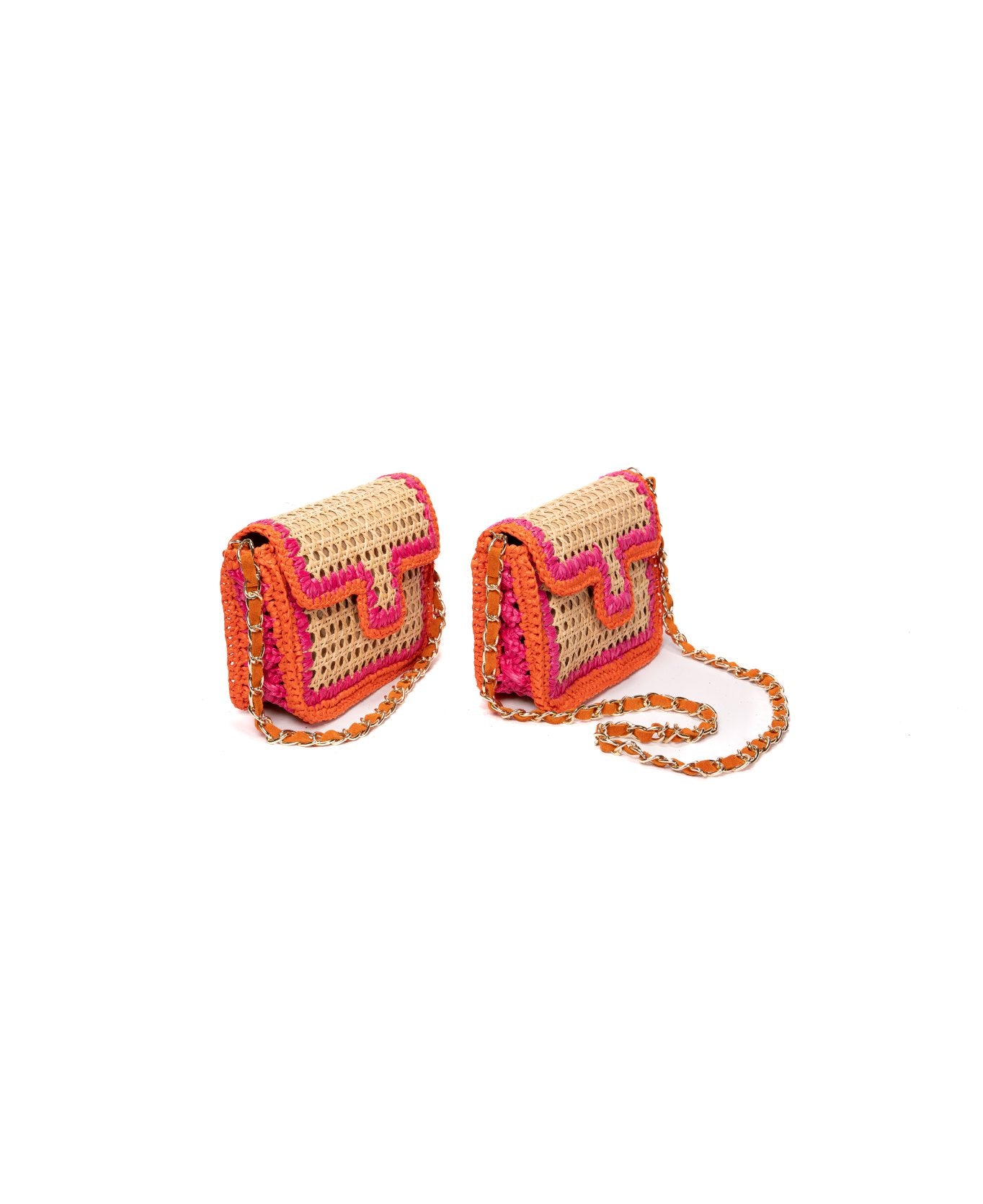 Ginevra Raffia Bag in Orange and Hot Pink