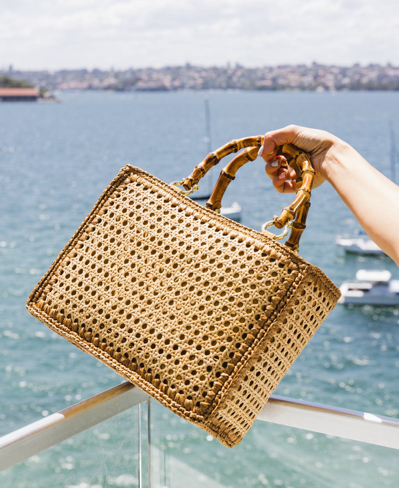 Large tote Rattan Brown crochet trim
