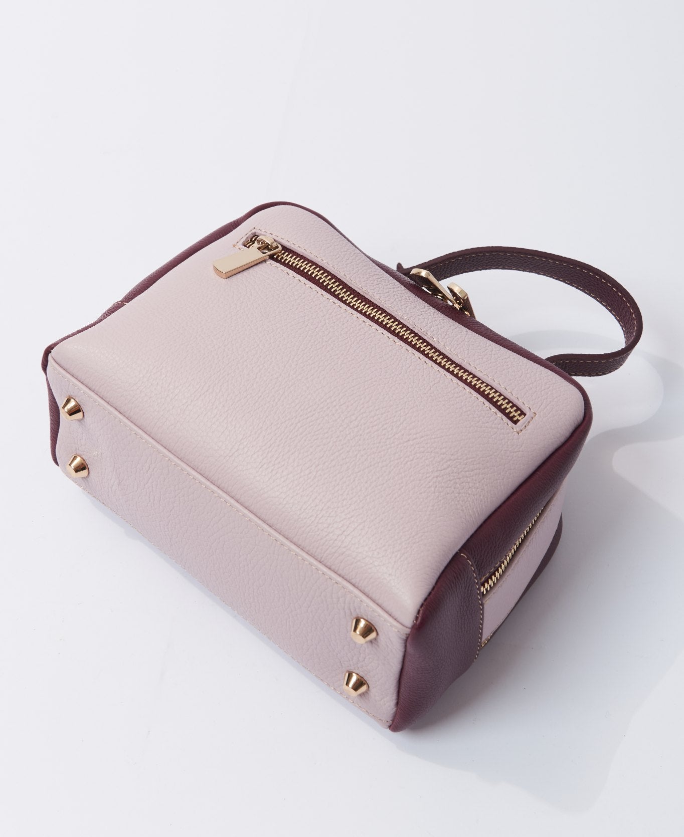 Camera leather bag bi-colour lilac and wine