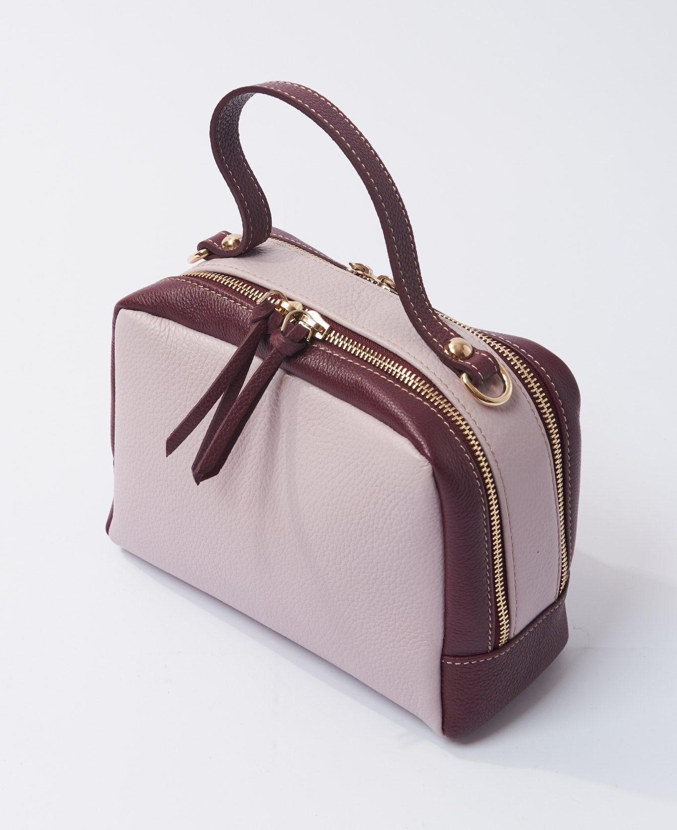 Camera leather bag bi-colour lilac and wine