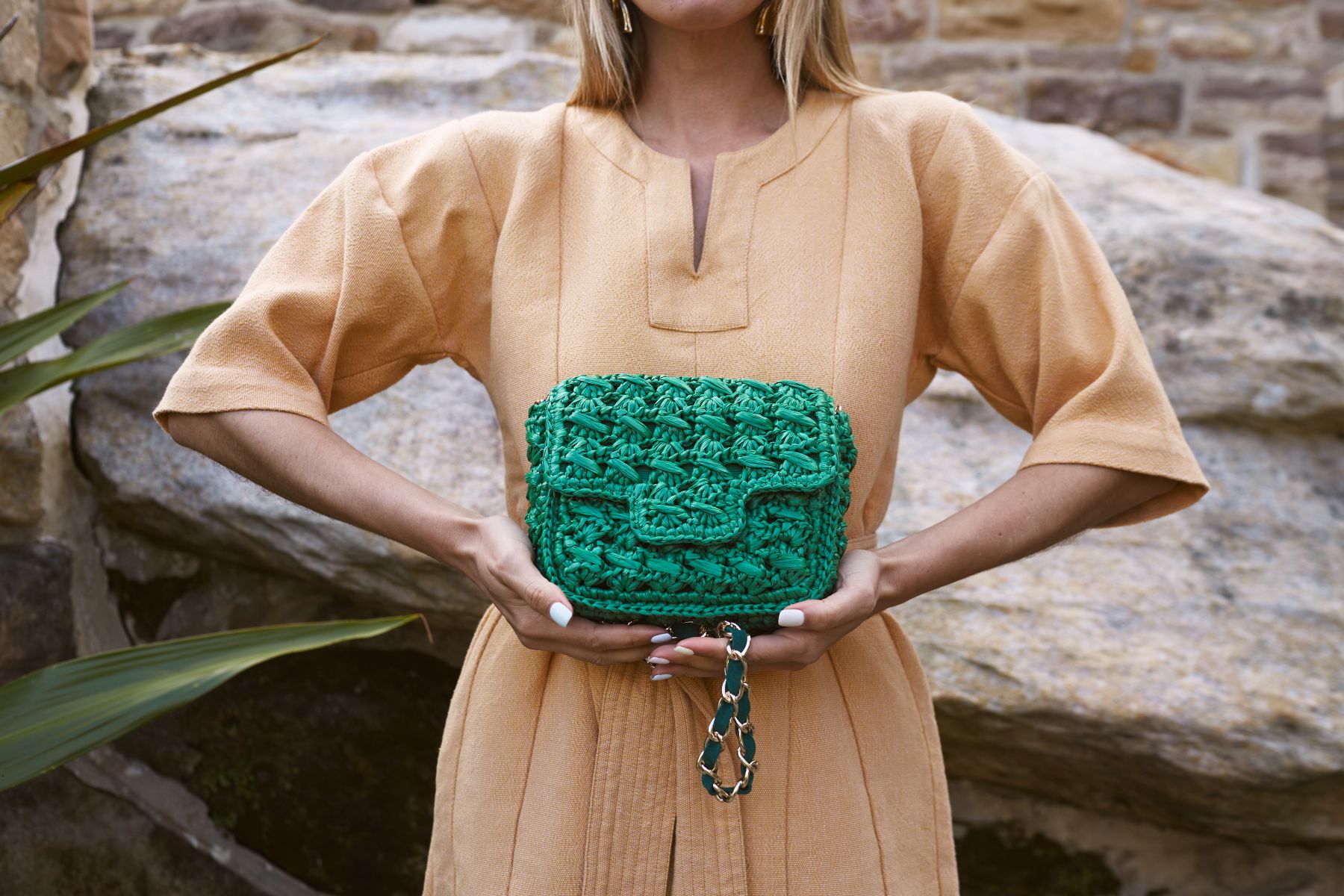 Borsa Mini Lucrezia in Rafia Verde Smeraldo