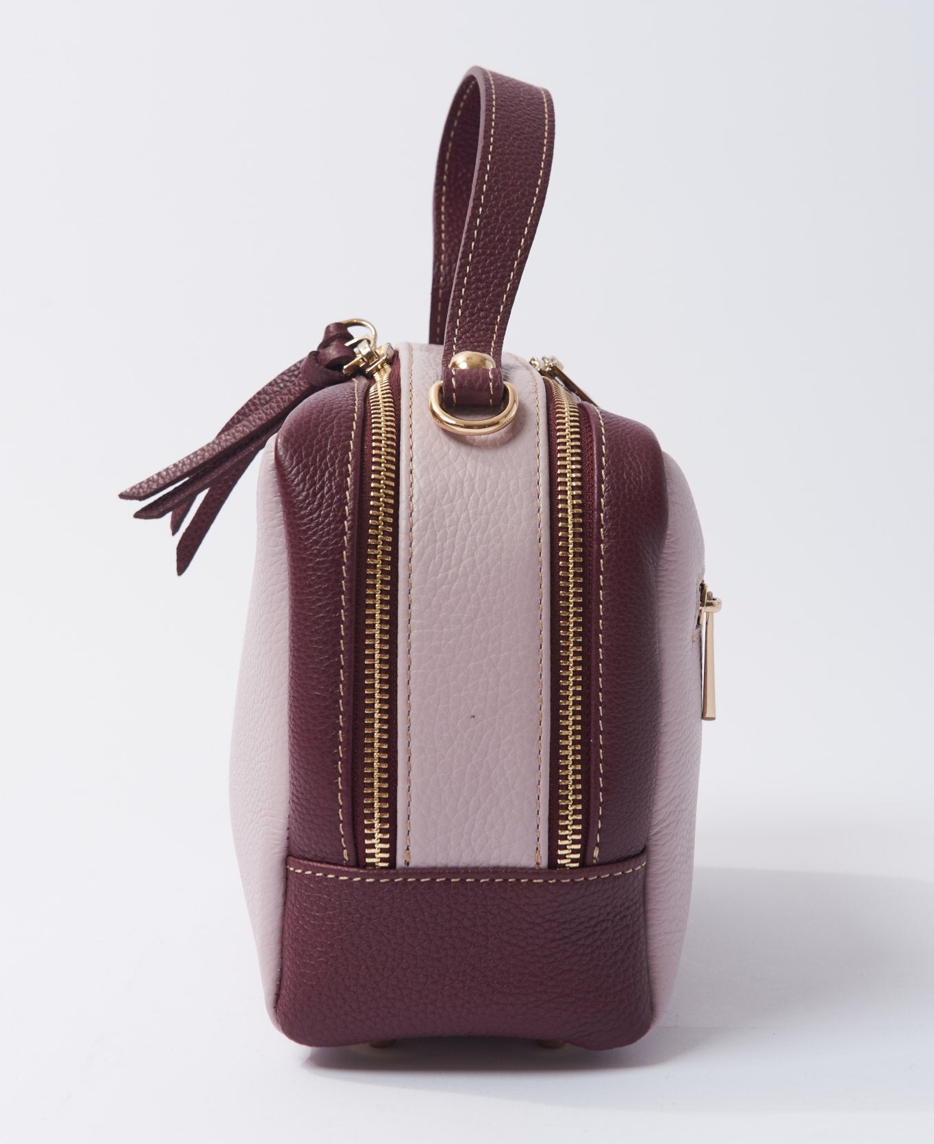 Camera leather bag bi-colour lilac and wine