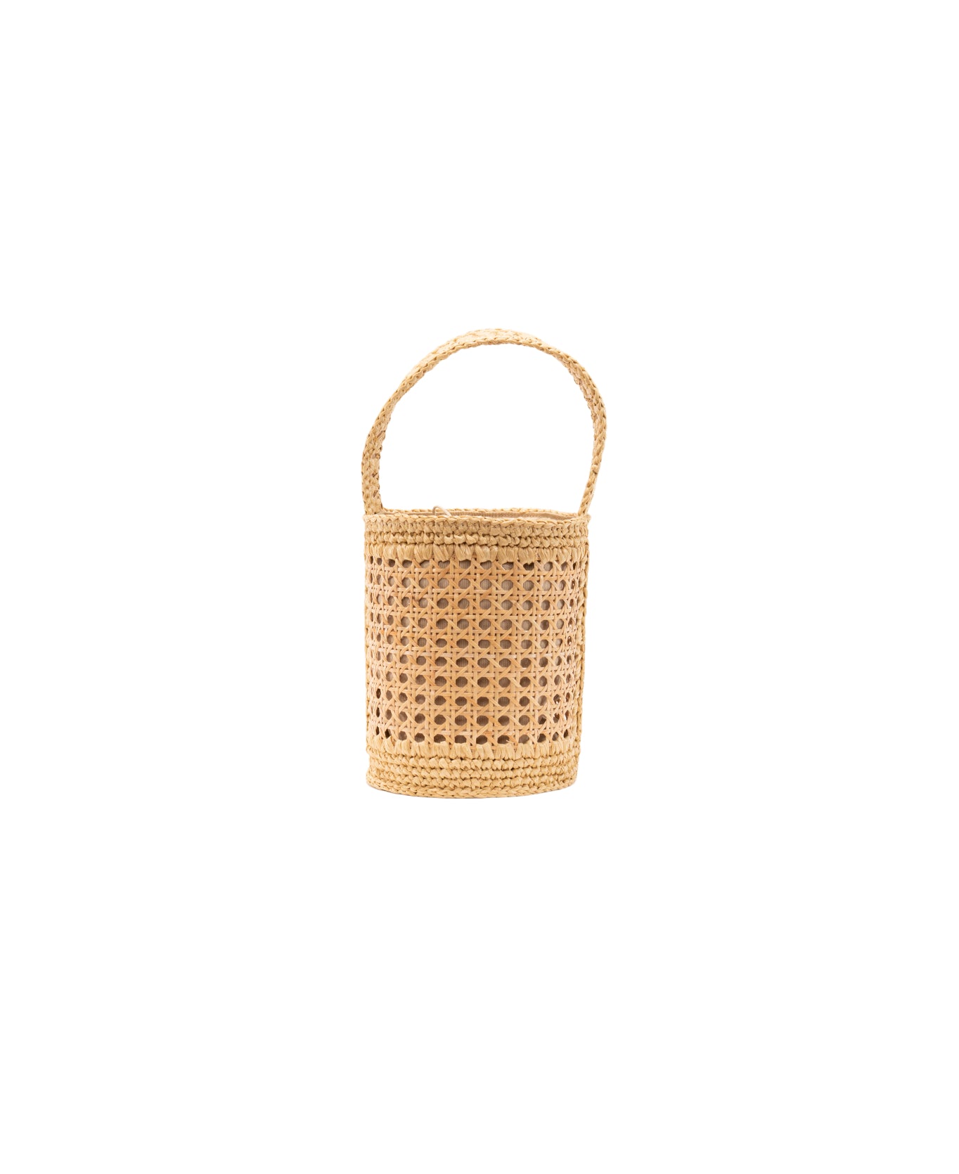Bucket bag rattan and raffia Beige trim