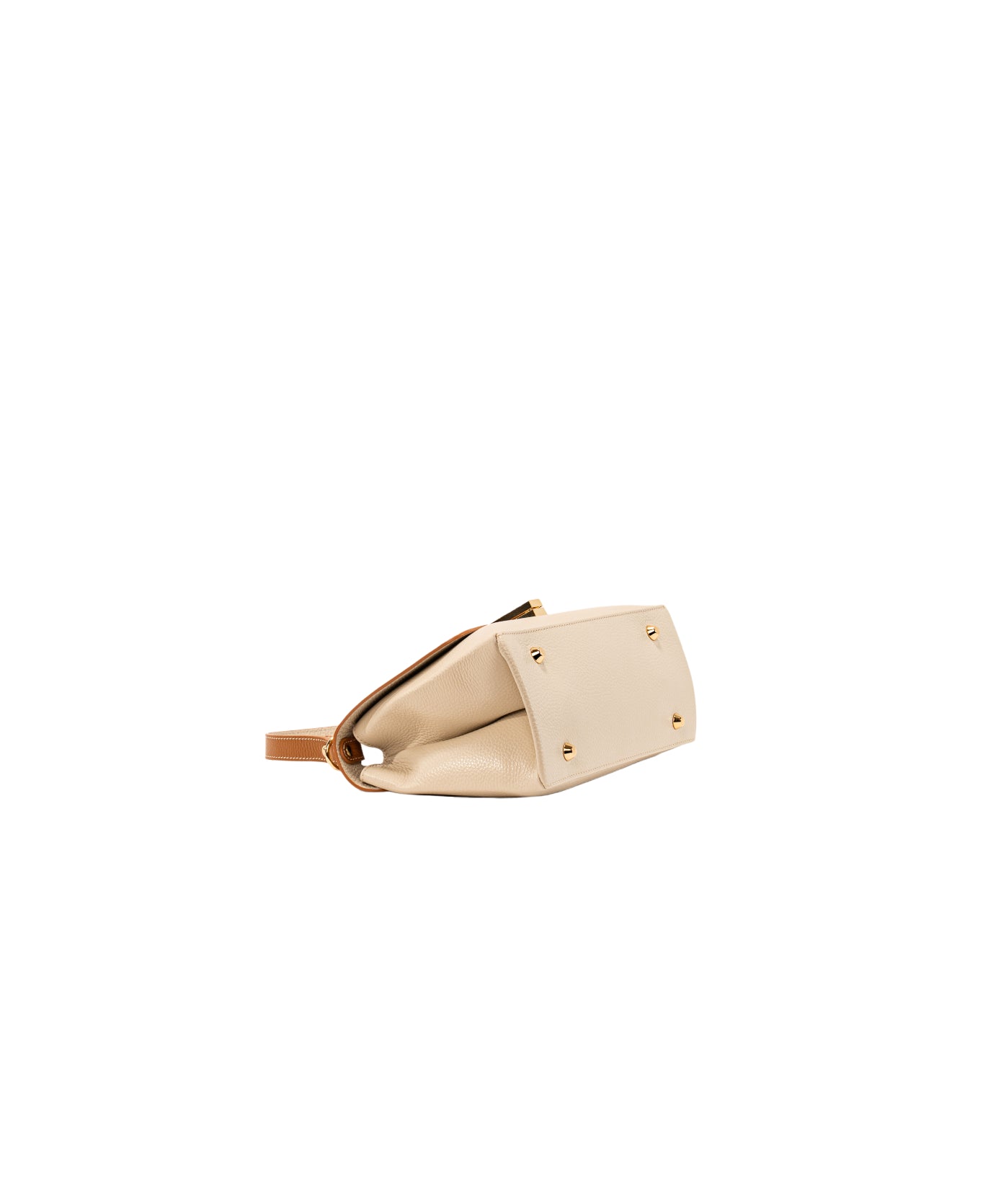 Lisa top handle leather bag Off-White and Tan