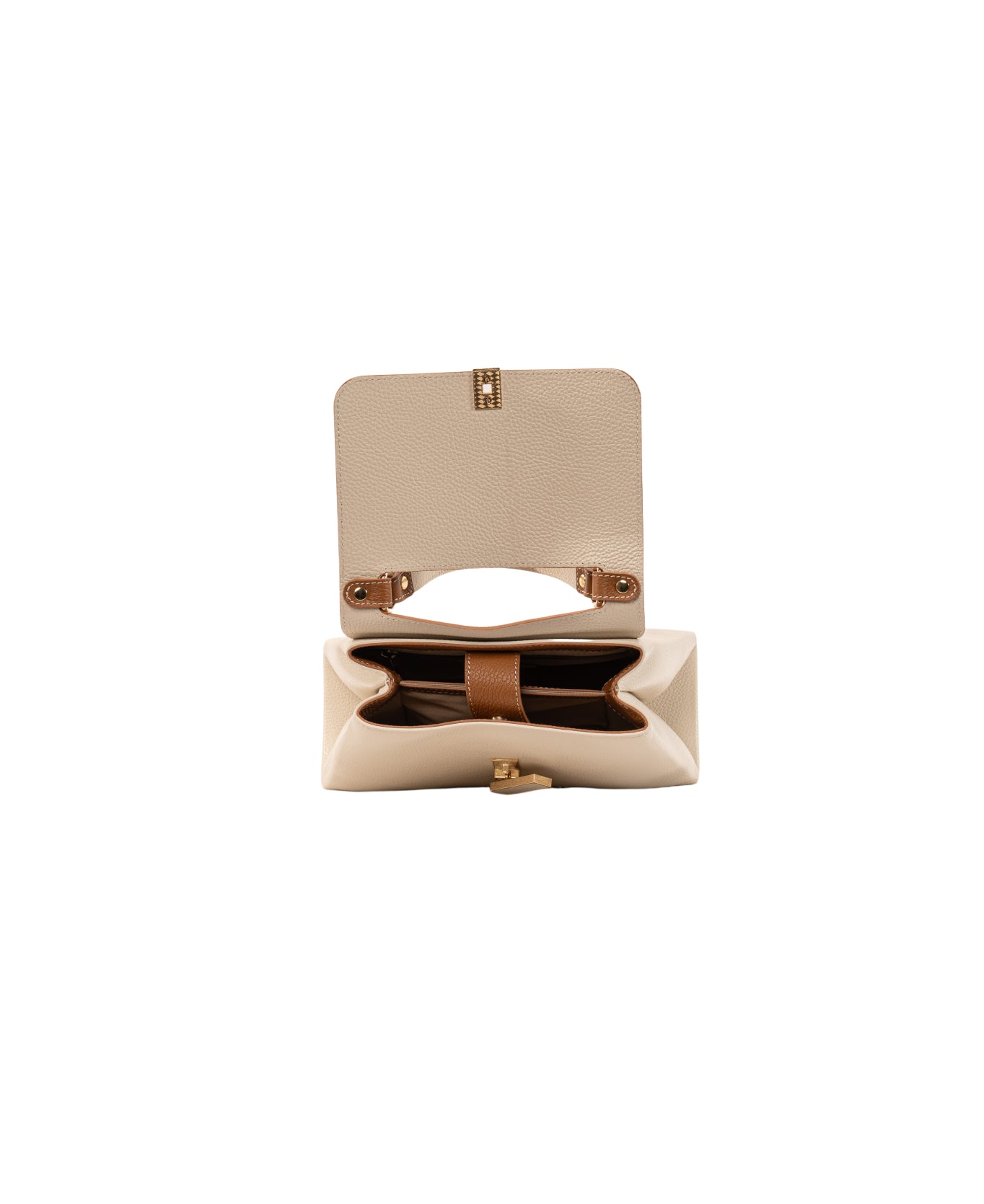 Lisa top handle leather bag Off-White and Tan