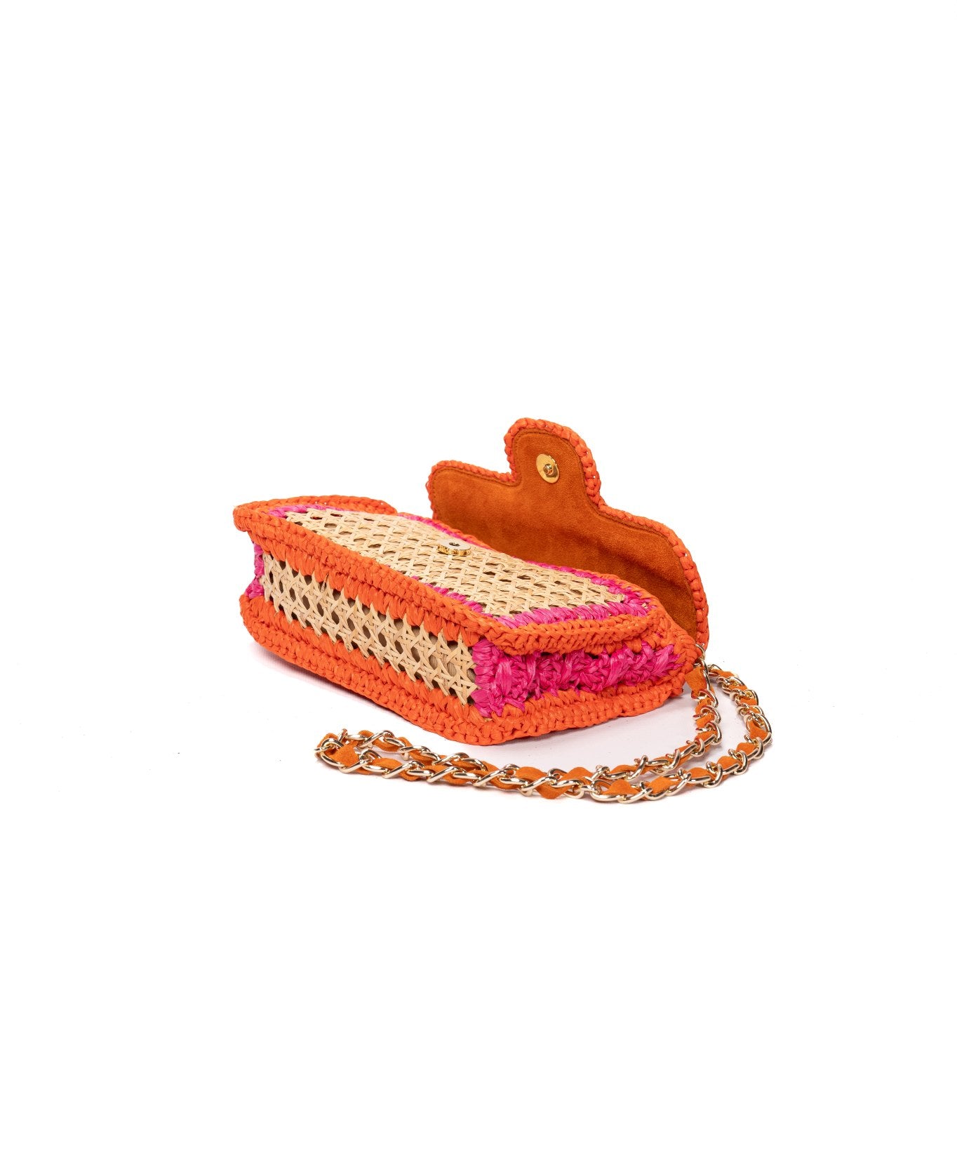 Ginevra Raffia Bag in Orange and Hot Pink