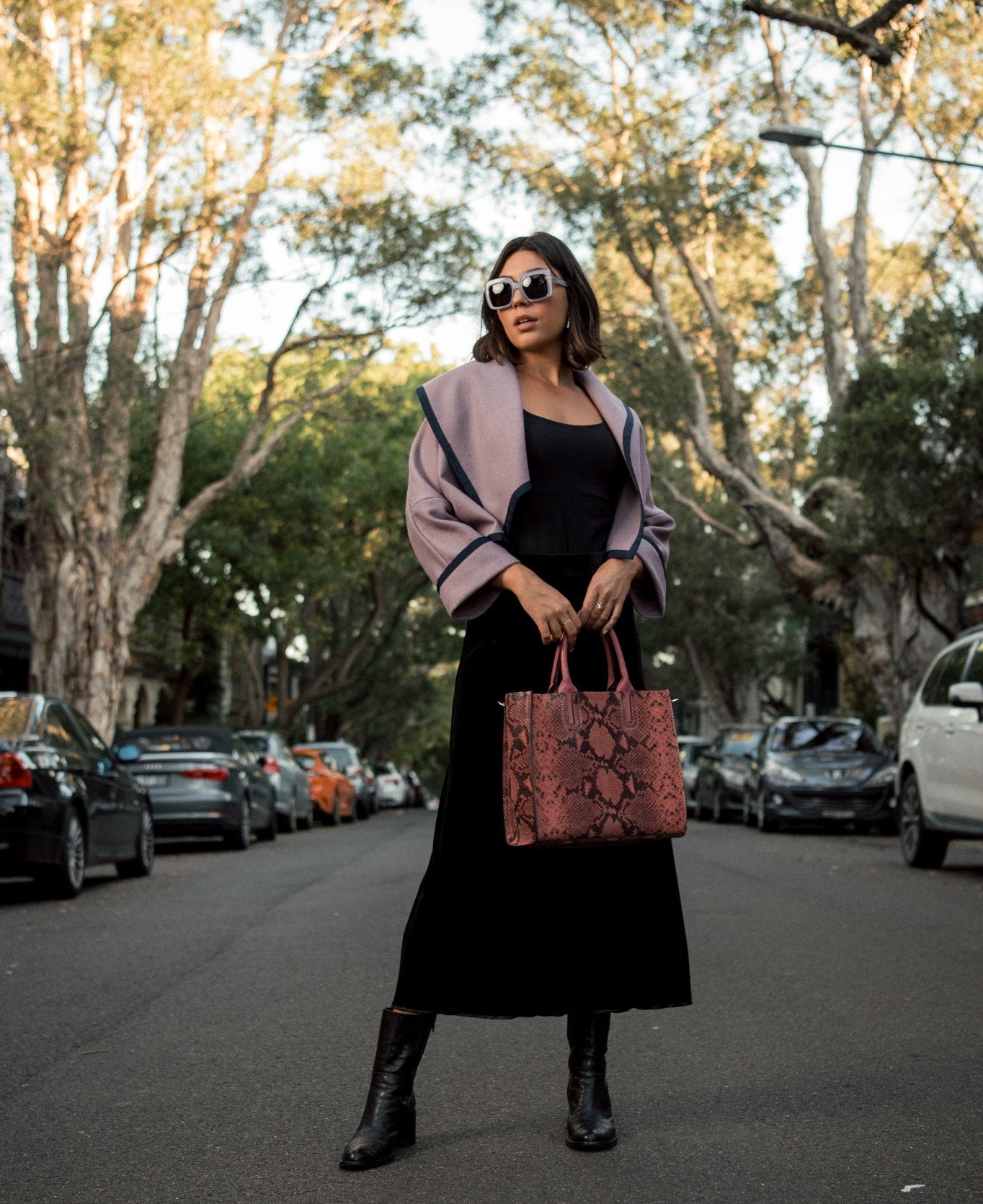 Borsa Florence Tote in pelle effetto serpente rosa