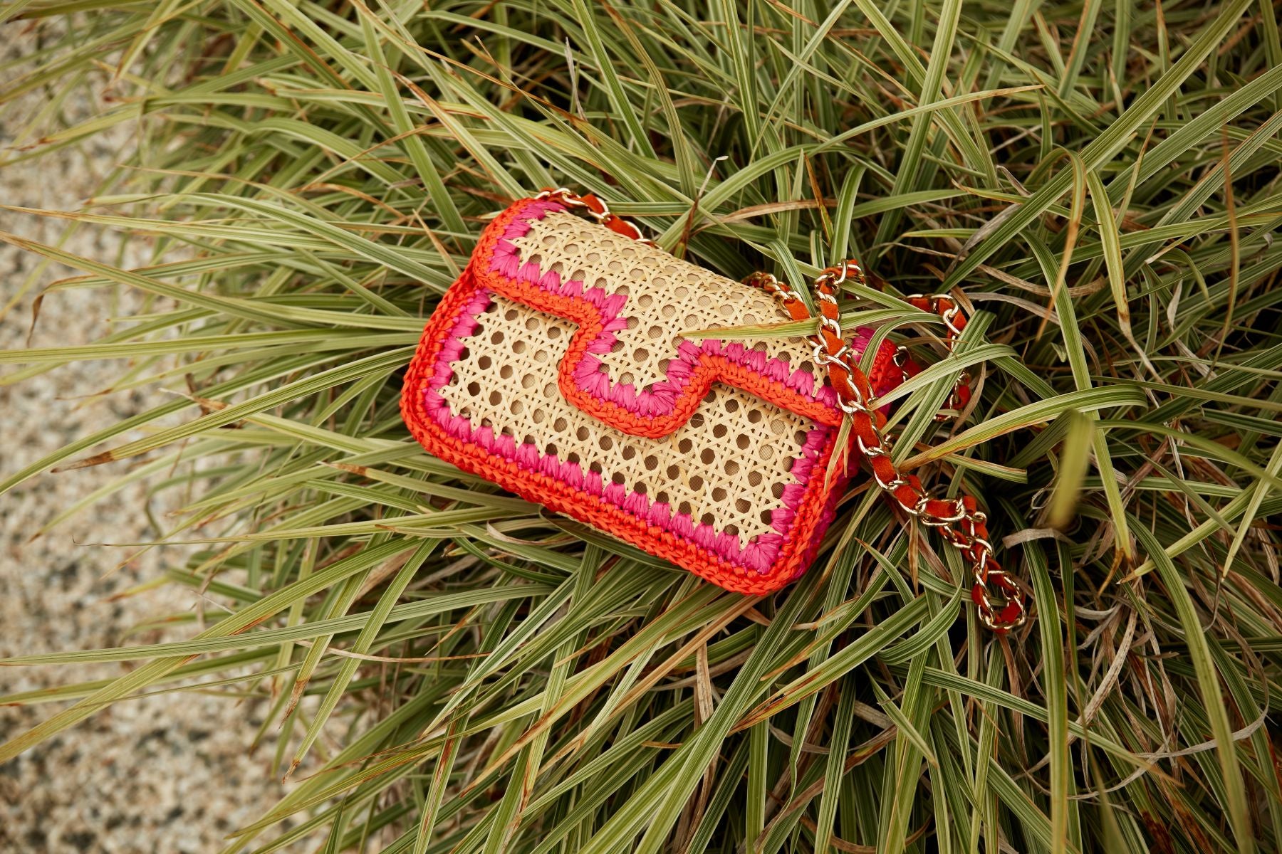 Ginevra Raffia Bag in Orange and Hot Pink