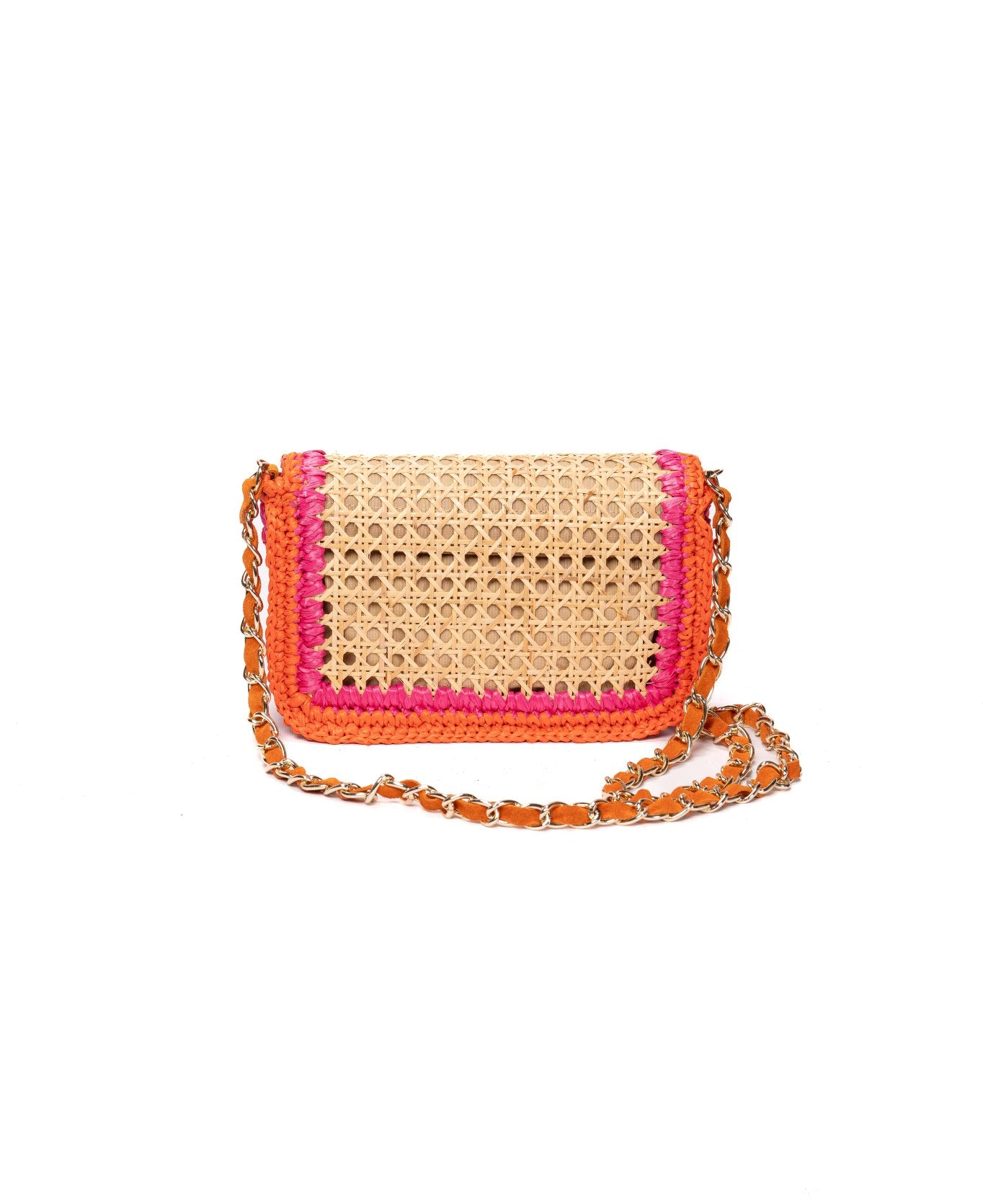 Borsa in rafia Ginevra in arancione e rosa shocking