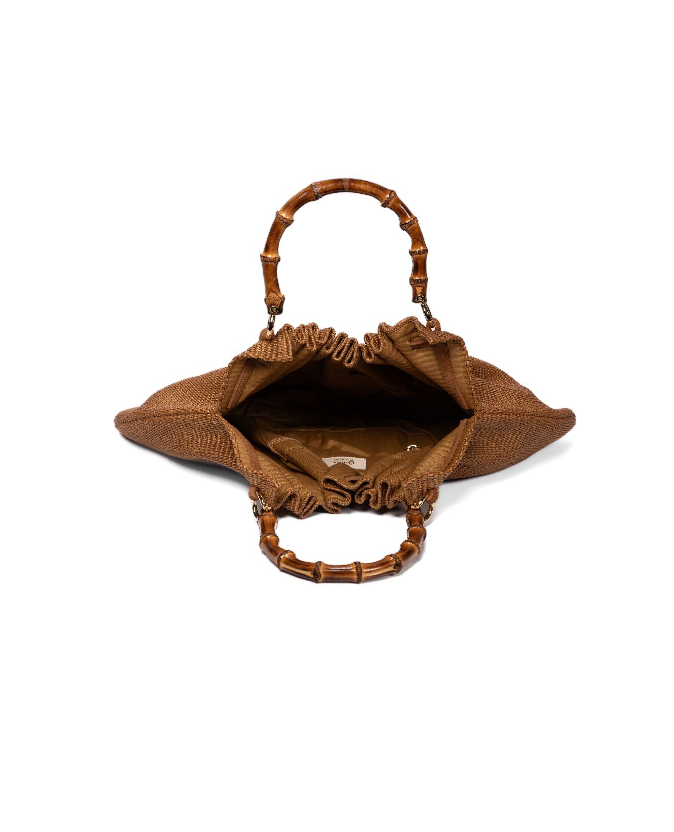 Caterina Raffia Bag Bamboo Handles Tobacco brown- Large