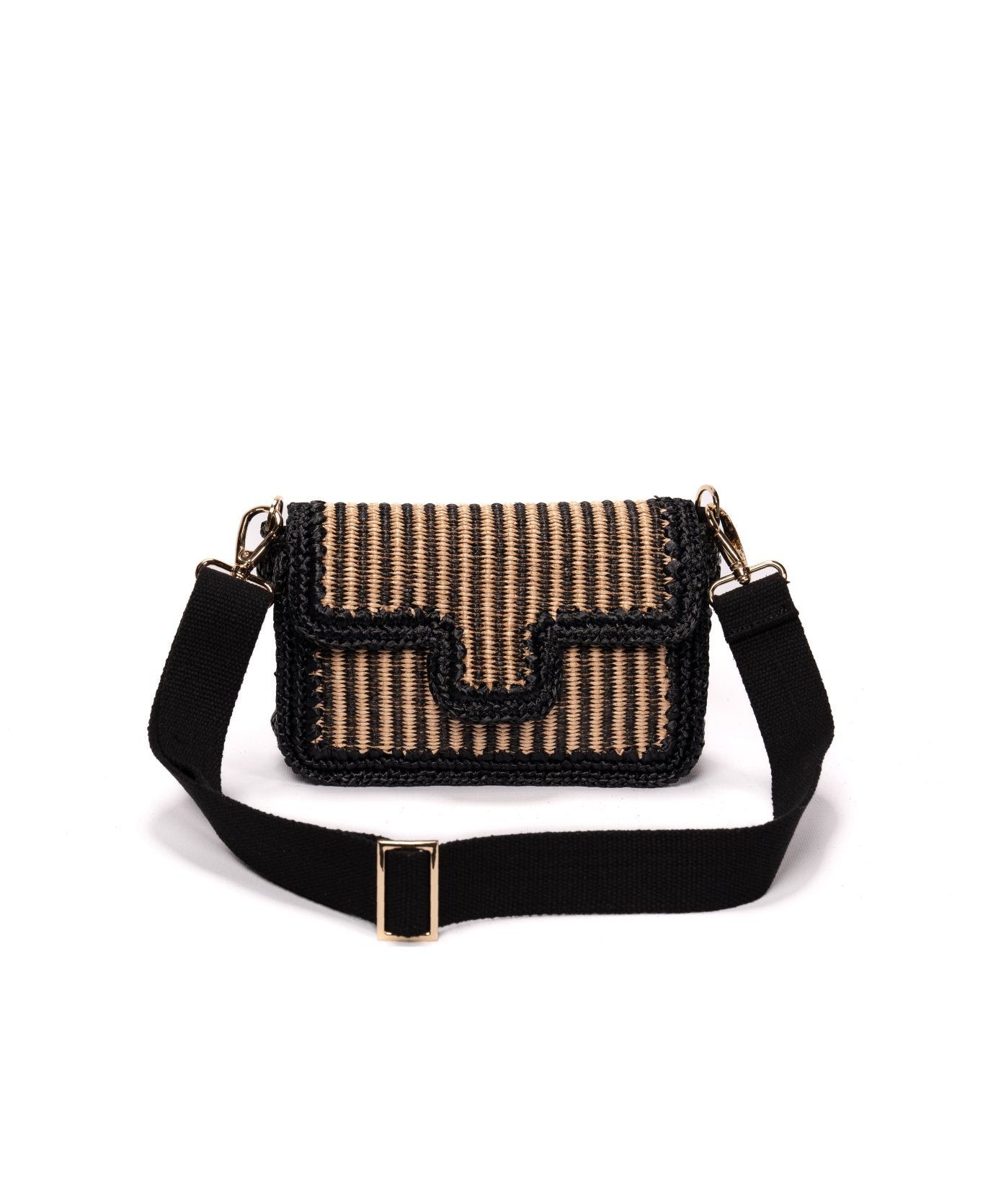 Ginevra Raffia Bag Stripes in Black and Natural