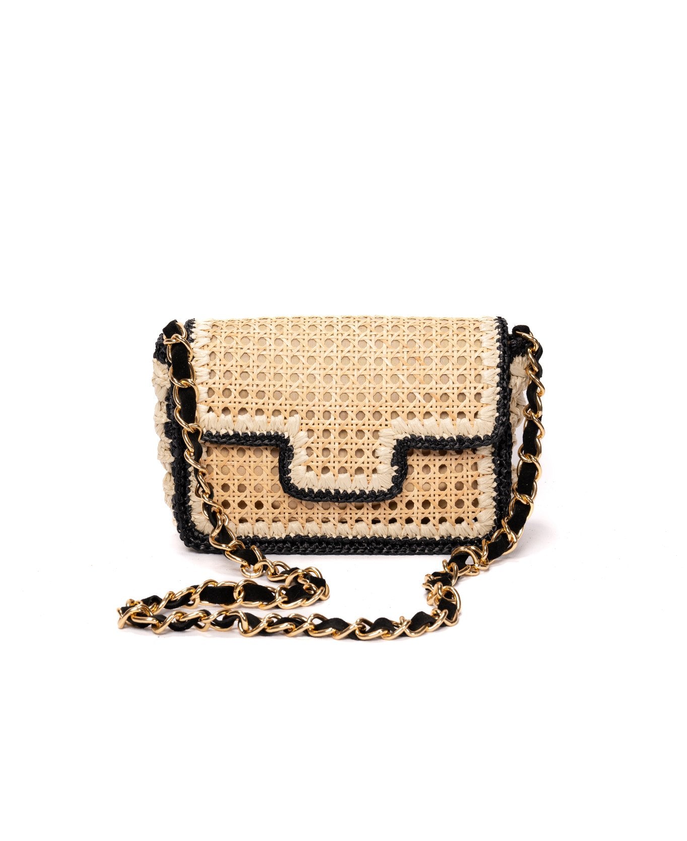 Ginevra Raffia Bag in Black and Off-White - Large