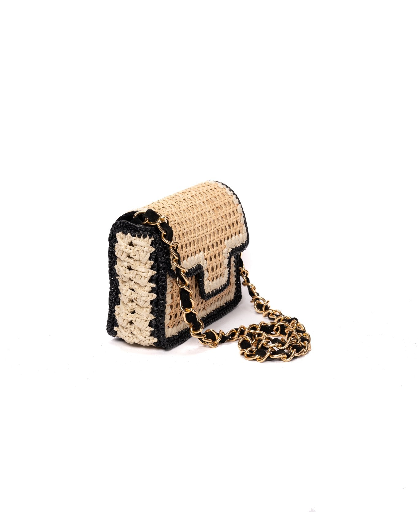 Ginevra Raffia Bag in Black and Off-White - Large