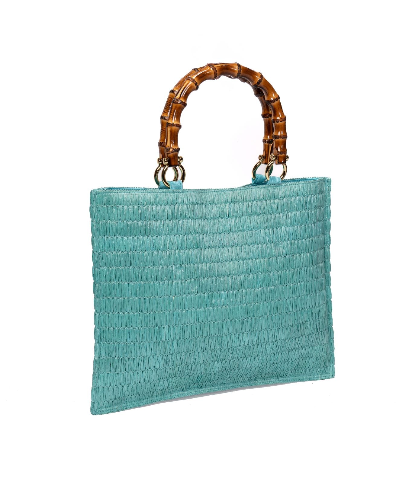 Piccarda Rafia Tote Borsa Bamboo Turchese