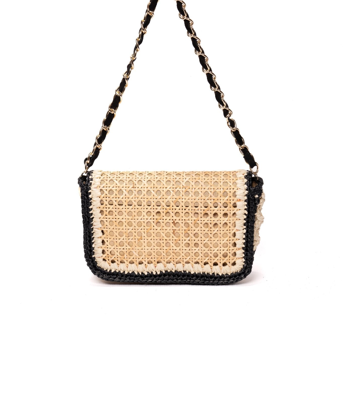 Ginevra Raffia Bag in Black and Off-White - Large