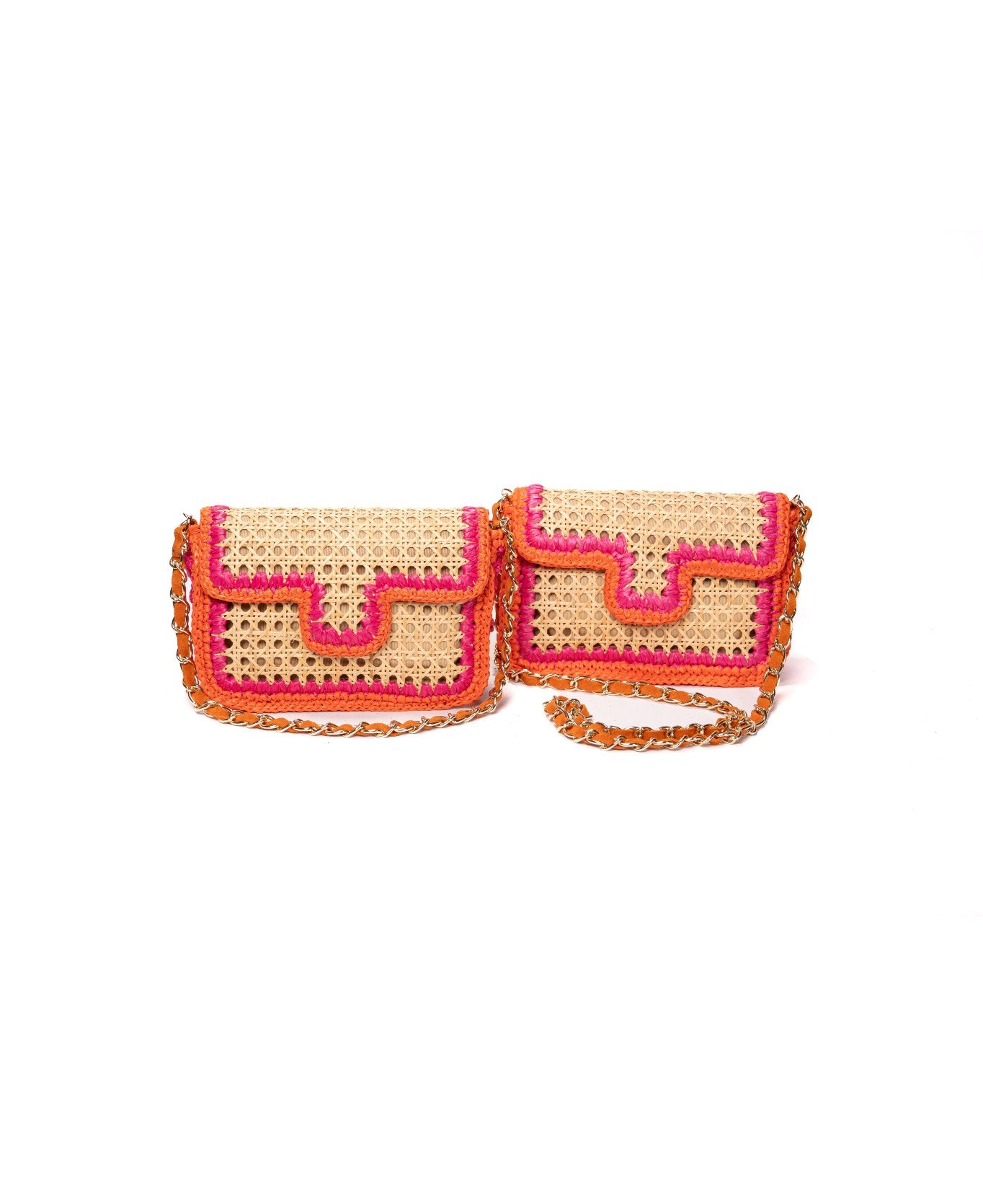 Ginevra Raffia Bag in Orange and Hot Pink